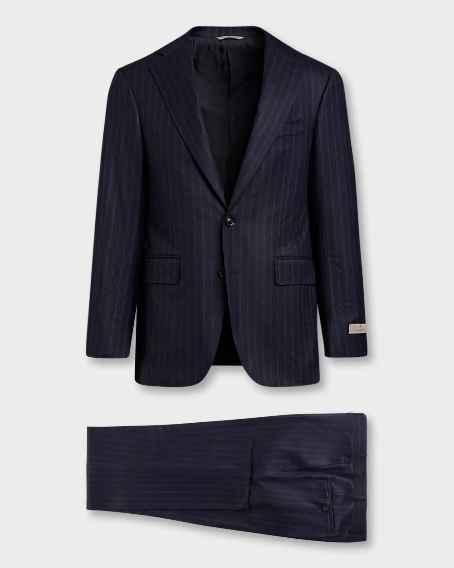 Canali Exclusive Dark Blue Wool 170's Cashmere Pinstripe Suit^ Suiting