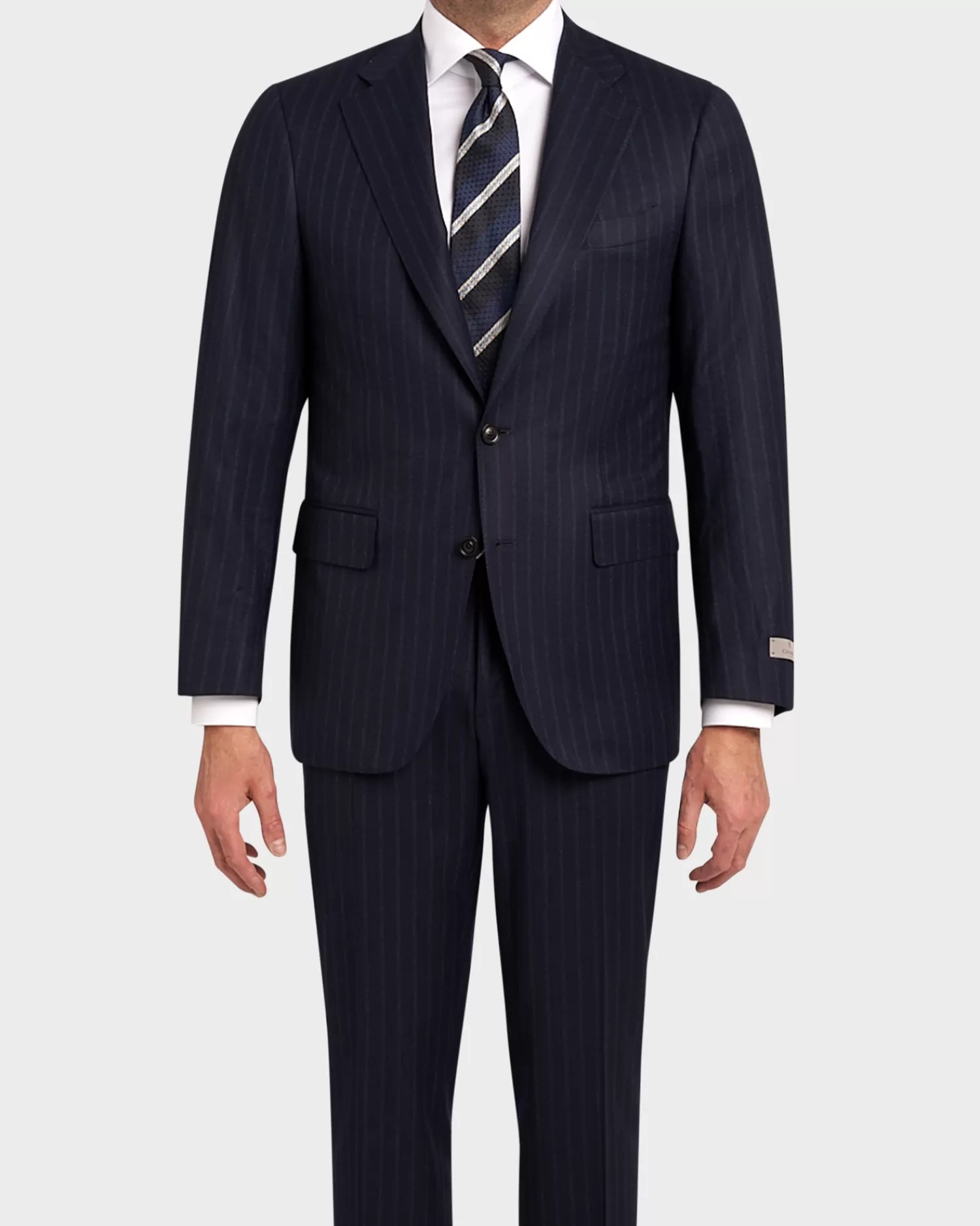 Canali Exclusive Dark Blue Wool 170's Cashmere Pinstripe Suit^ Suiting