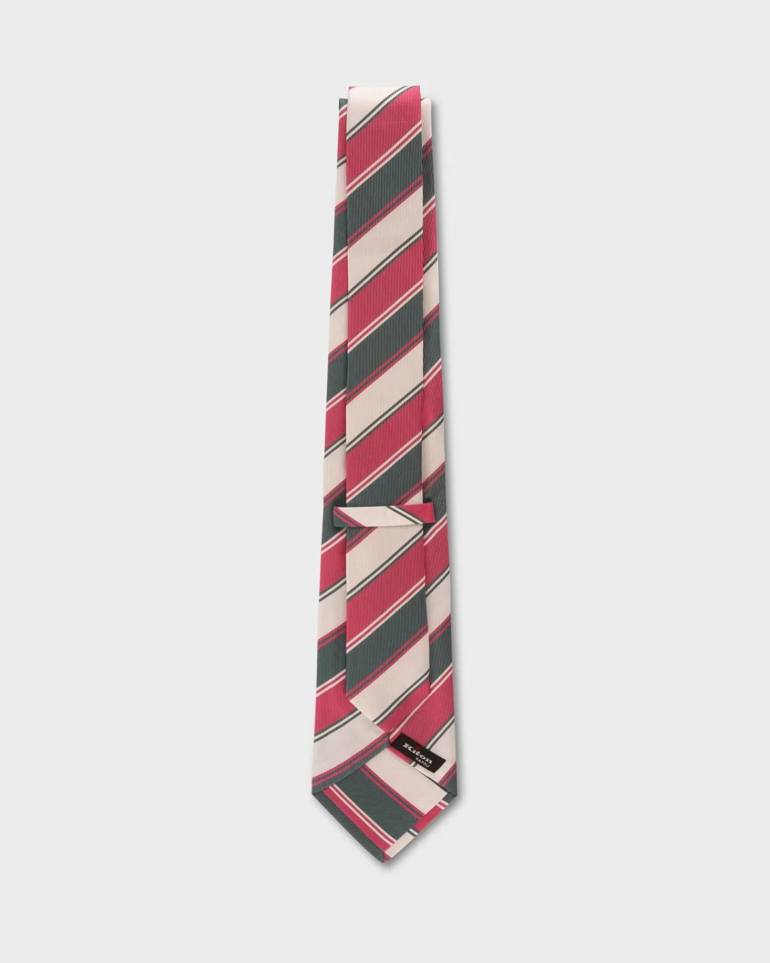 Kiton Fuschia Emerald And Ivory Diagonal Stripe Tie^ Ties