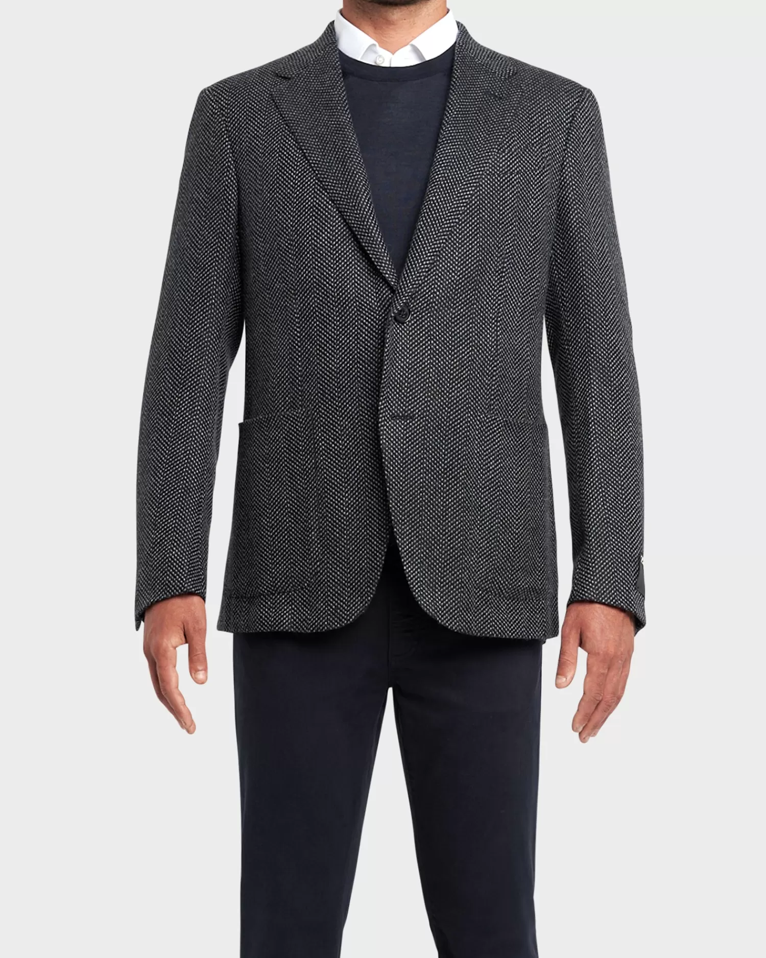 Zegna Grey And Navy Chevron Pattern Cashmere Sports Jacket^ Sports Jackets