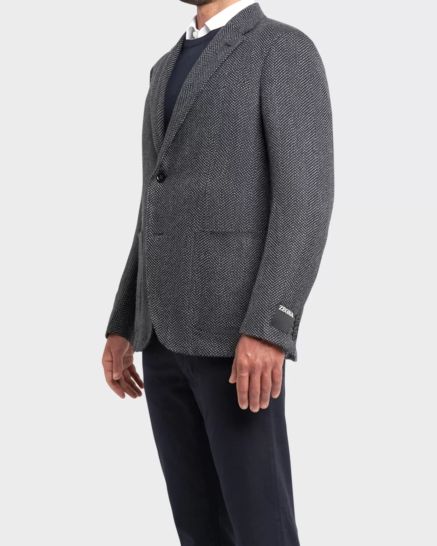 Zegna Grey And Navy Chevron Pattern Cashmere Sports Jacket^ Sports Jackets