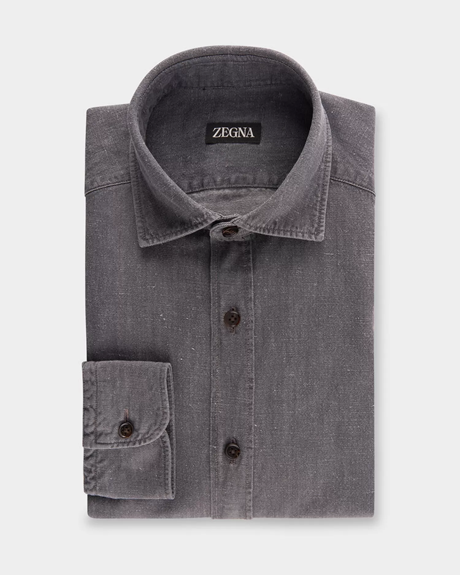 Zegna Grey Cotton Linen Denim Shirt^ Casual Shirts