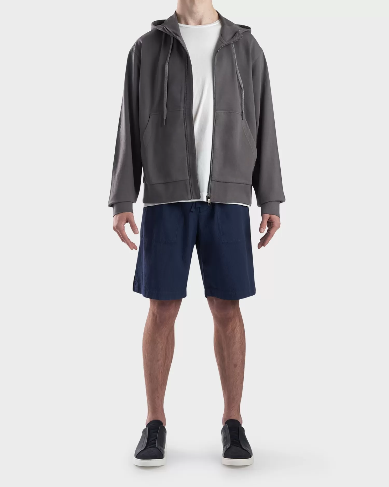 Z Zegna Grey Cotton Zip Hoodie^ Sweatshirts And Hoodies