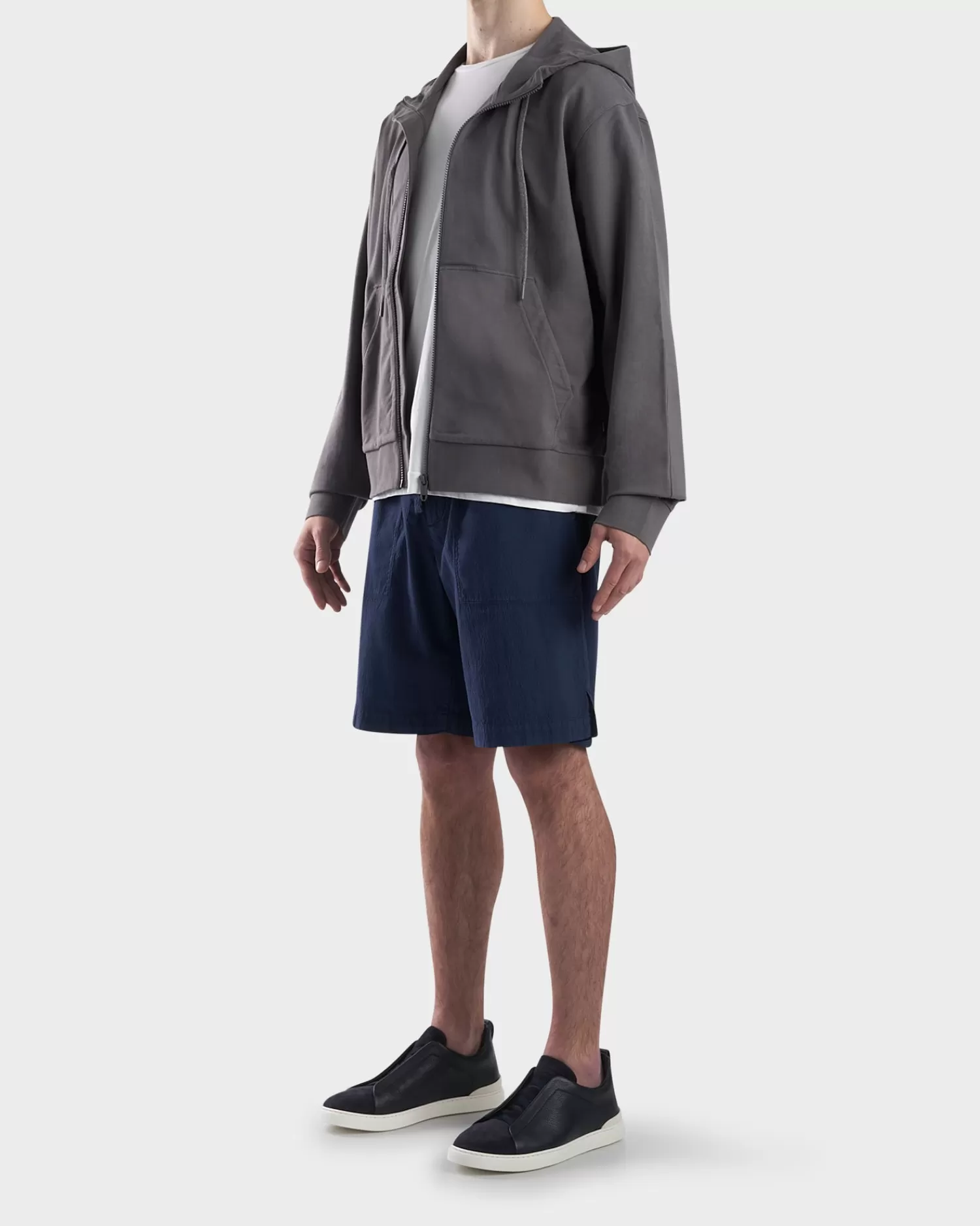 Z Zegna Grey Cotton Zip Hoodie^ Sweatshirts And Hoodies