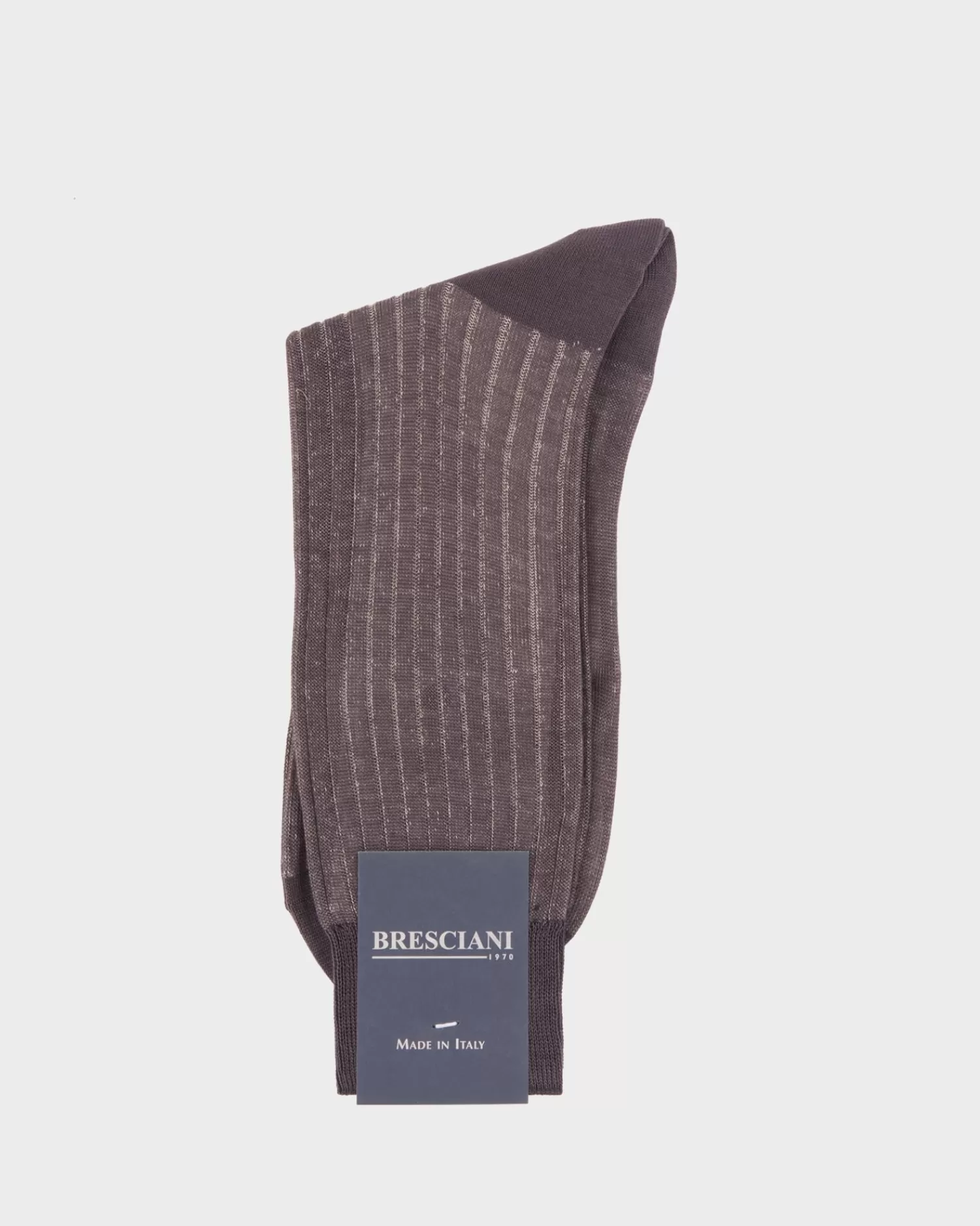 Bresciani Grey Ribbed Cotton Calf Length Socks^ Socks