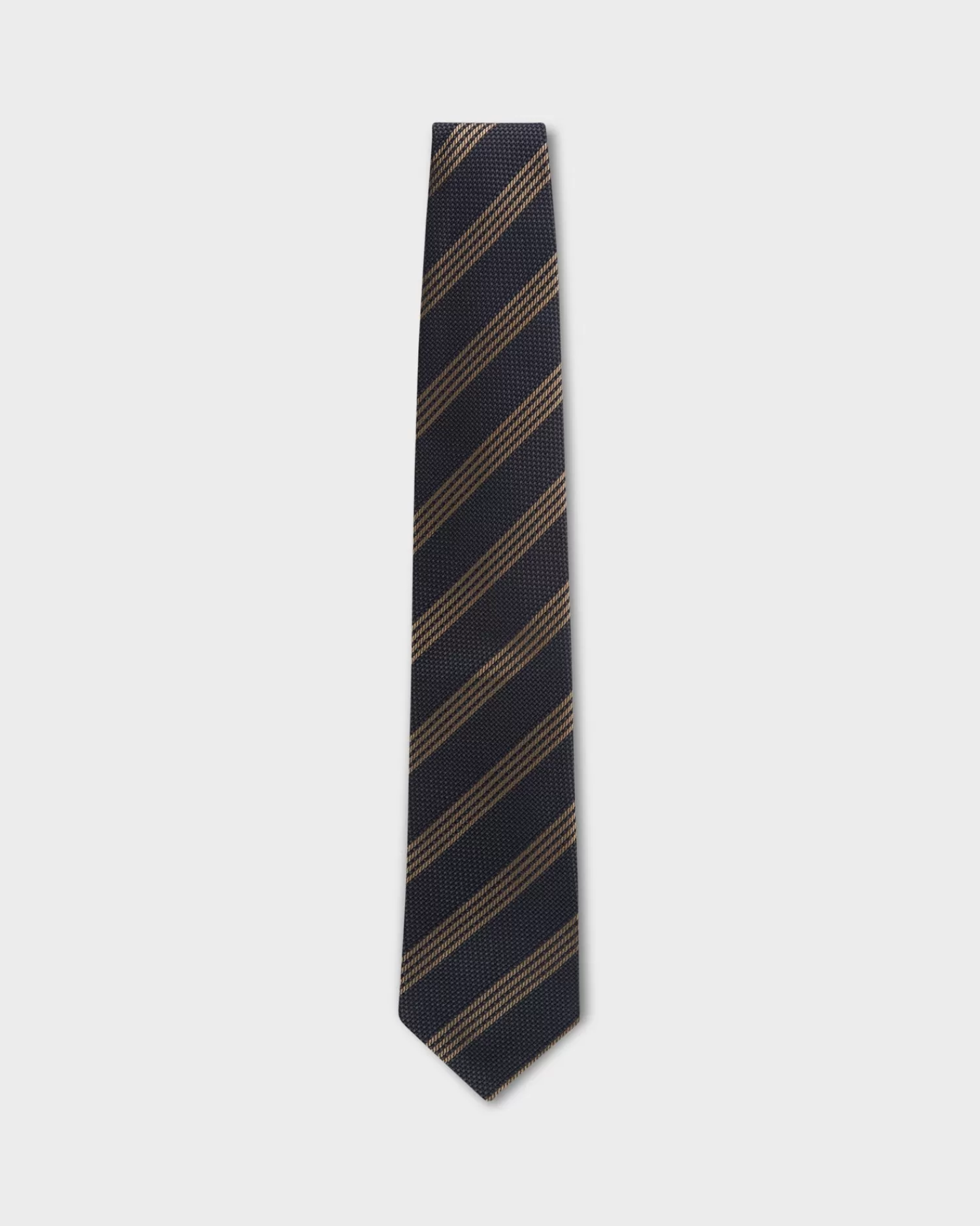 Brioni Grey With Gold Diagonal Stripes Silk Tie^ Ties