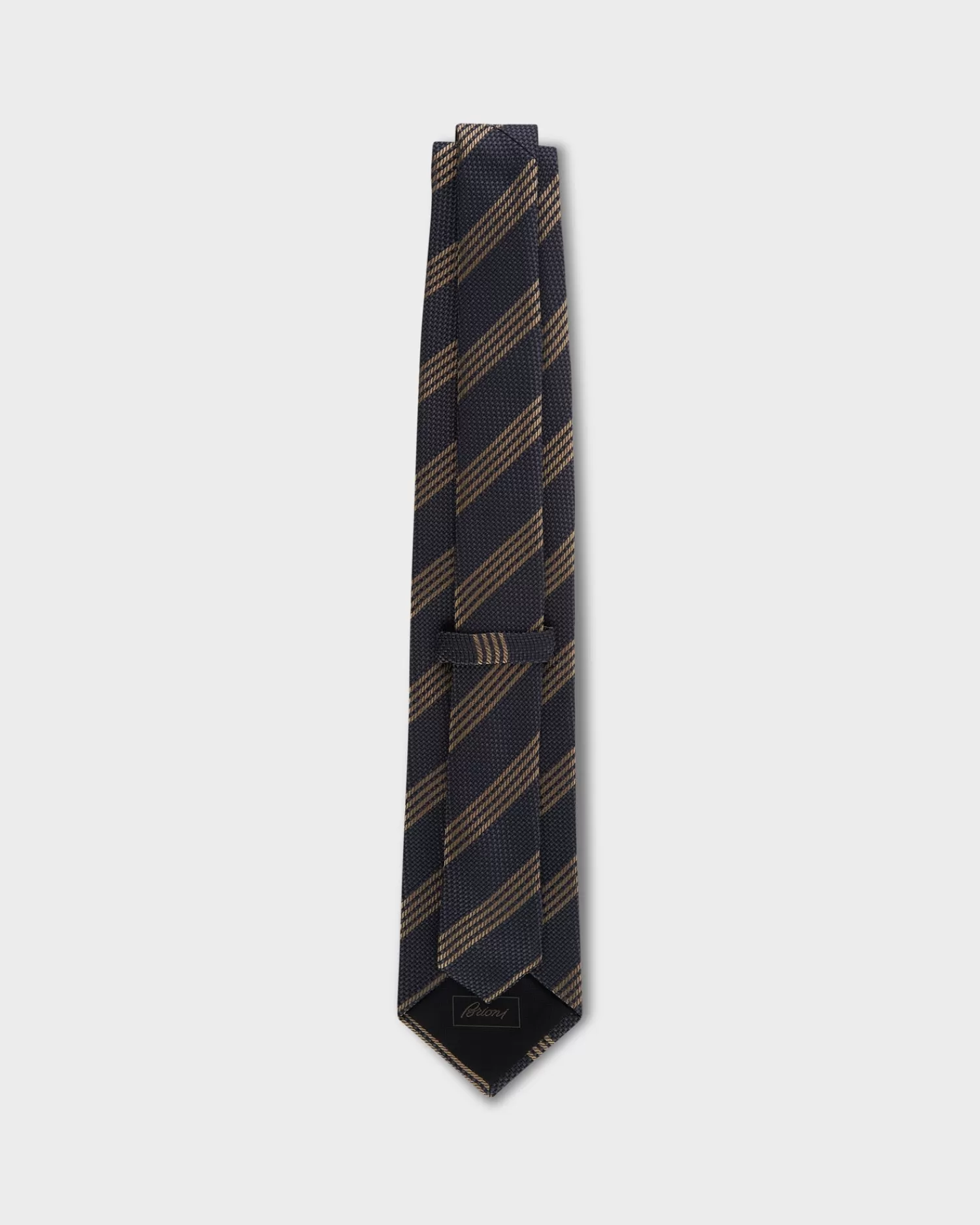 Brioni Grey With Gold Diagonal Stripes Silk Tie^ Ties