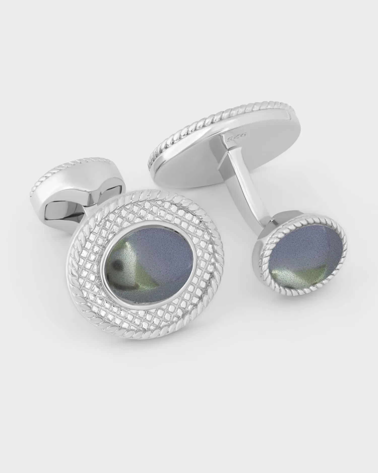 Tateossian Hematite Cable Oval Sterling Silver Cufflinks^ Cufflinks