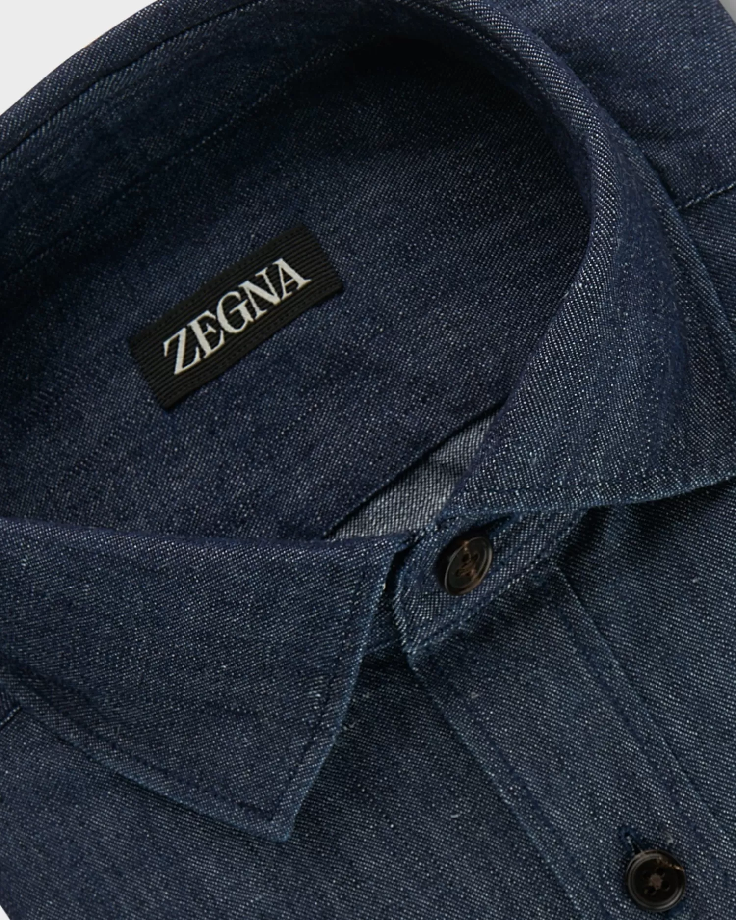 Zegna Indigo Blue Cotton Denim Shirt^ Casual Shirts