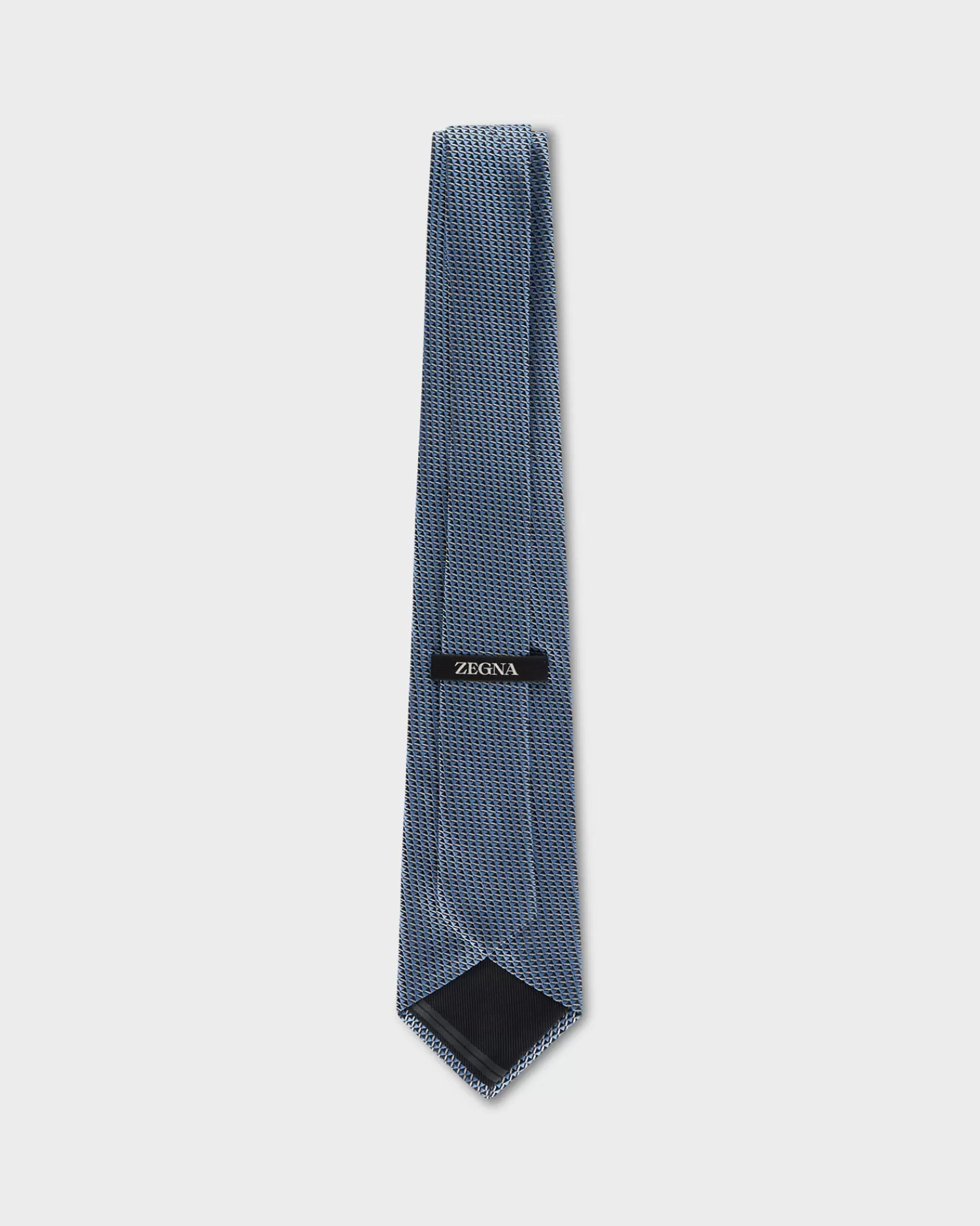 Zegna Light Blue And Black Triangular Pattern Silk Tie^ Ties