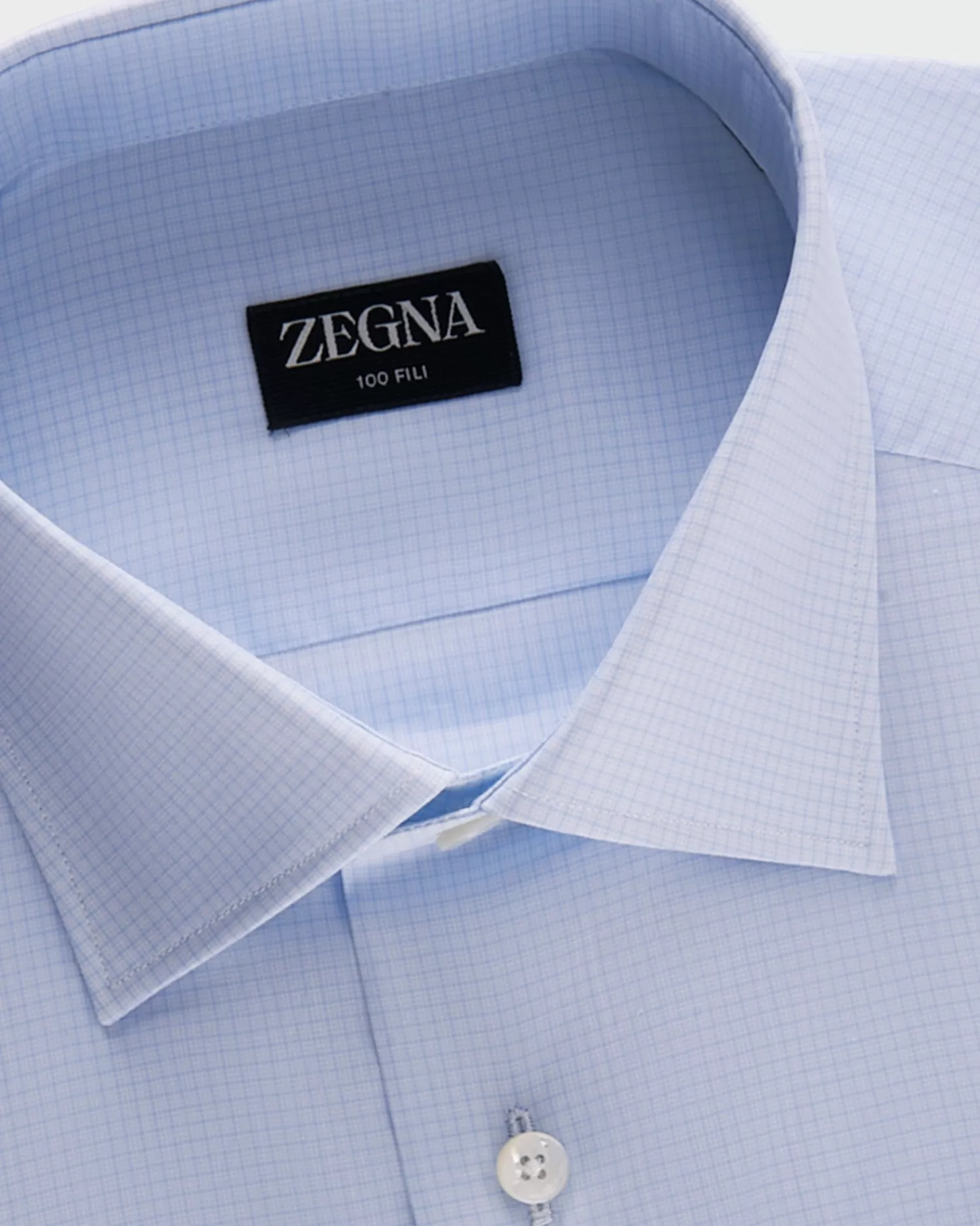 Zegna Light Blue Check 100 Fili Cotton Shirt^ Business Shirts