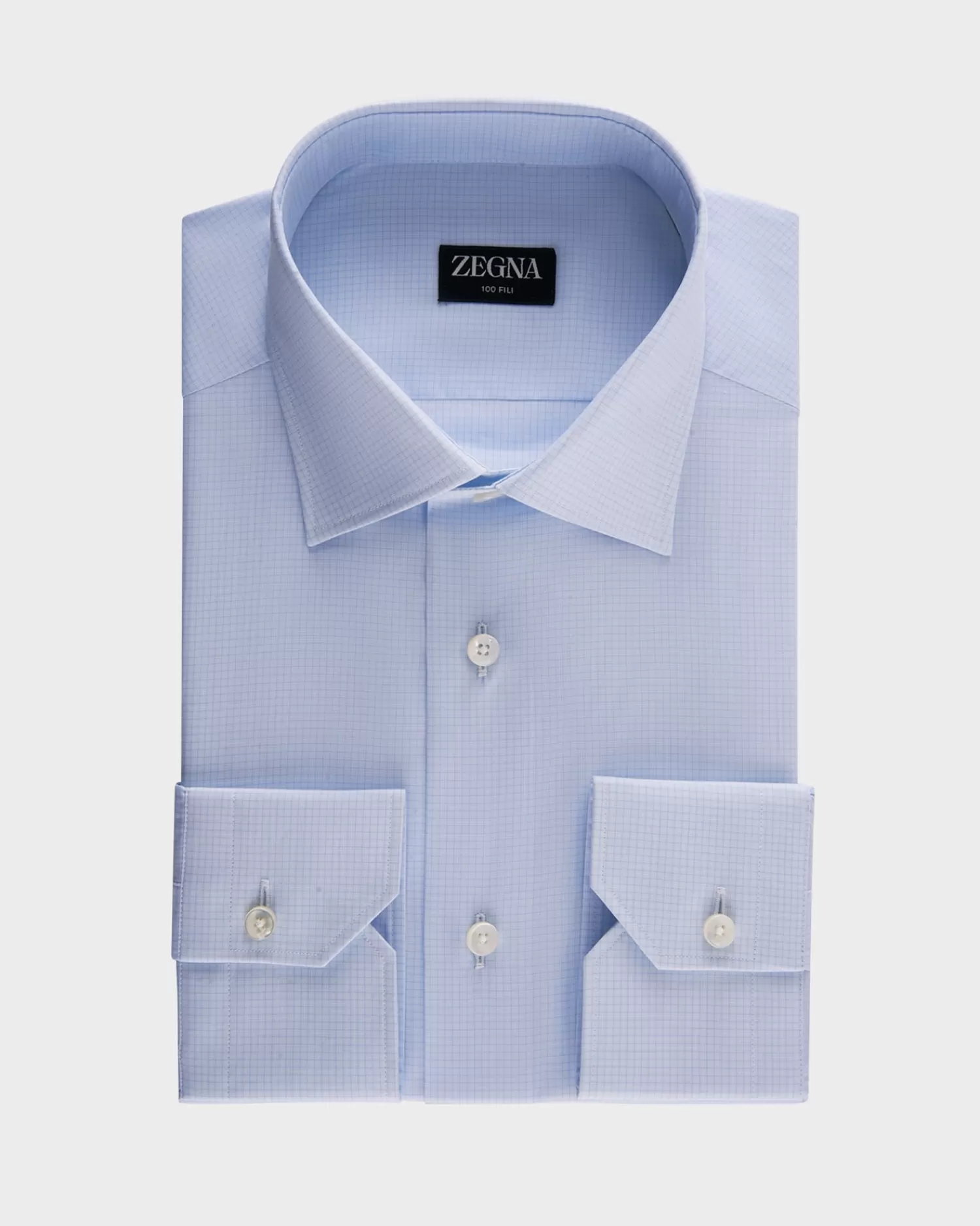 Zegna Light Blue Check 100 Fili Cotton Shirt^ Business Shirts