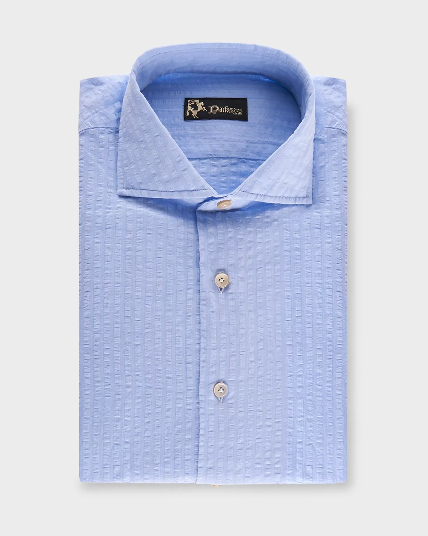 * Light Blue Cotton Linen Self Stripe Seersucker Shirt^ Casual Shirts