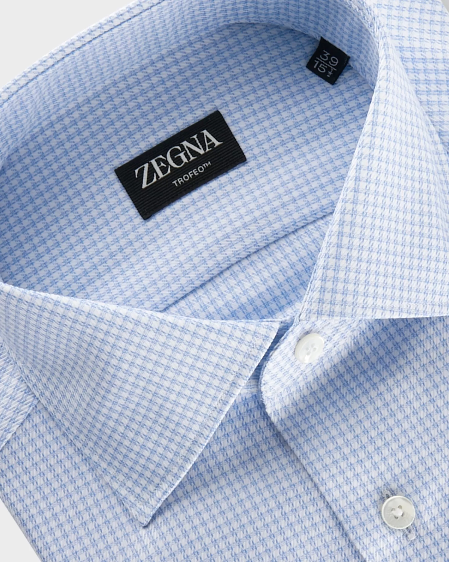 Zegna Light Blue Micro Houndstooth Trofeo Cotton Shirt^ Business Shirts