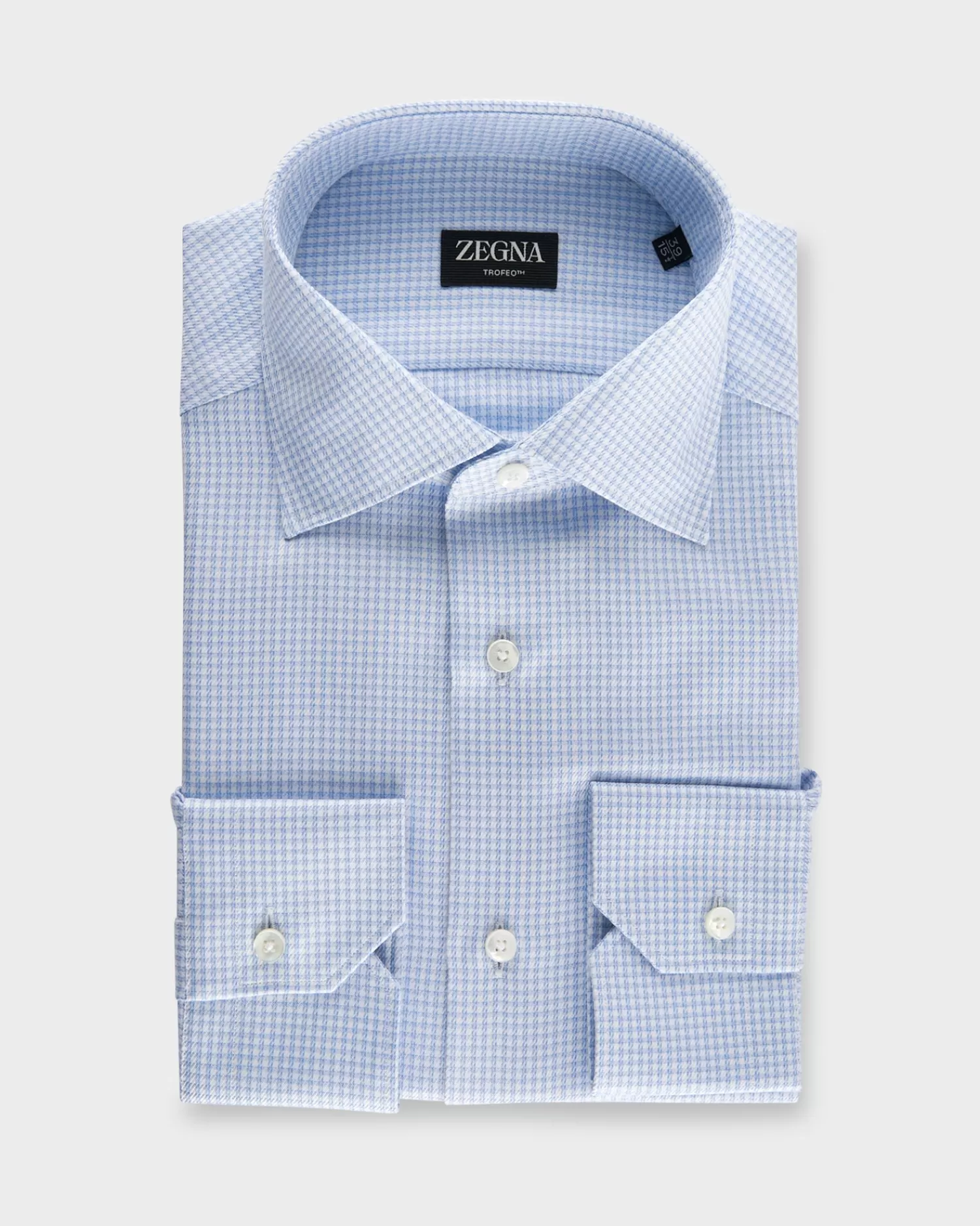 Zegna Light Blue Micro Houndstooth Trofeo Cotton Shirt^ Business Shirts