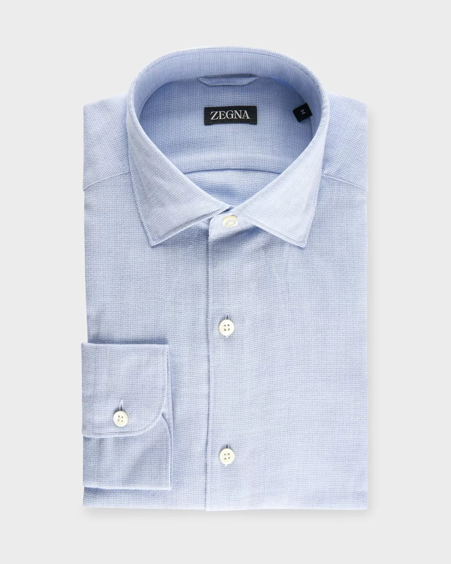 Zegna Light Blue Microstructure Cotton Shirt^ Casual Shirts