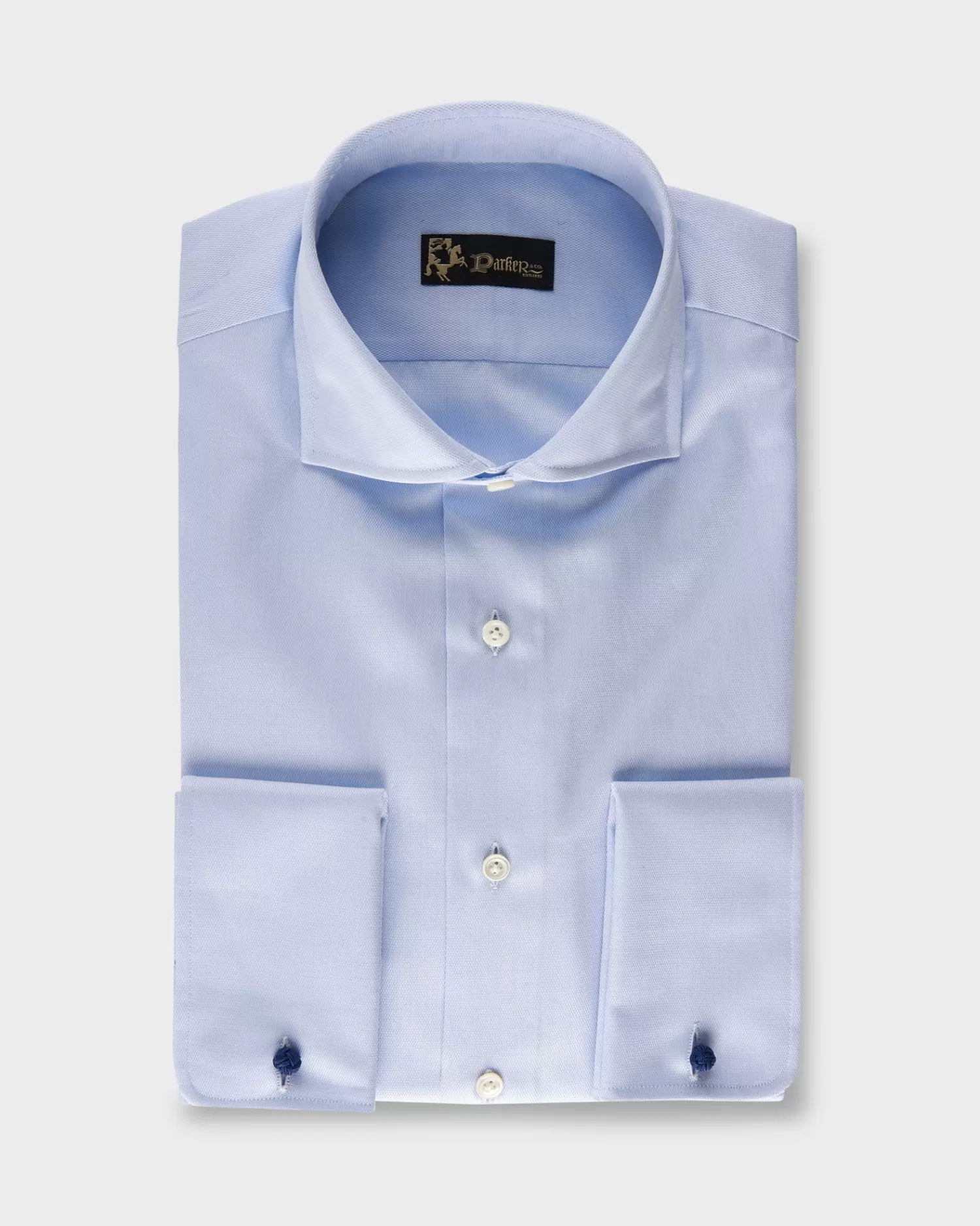 * Light Blue Microtexture Cotton French Cuff Shirt^ Business Shirts