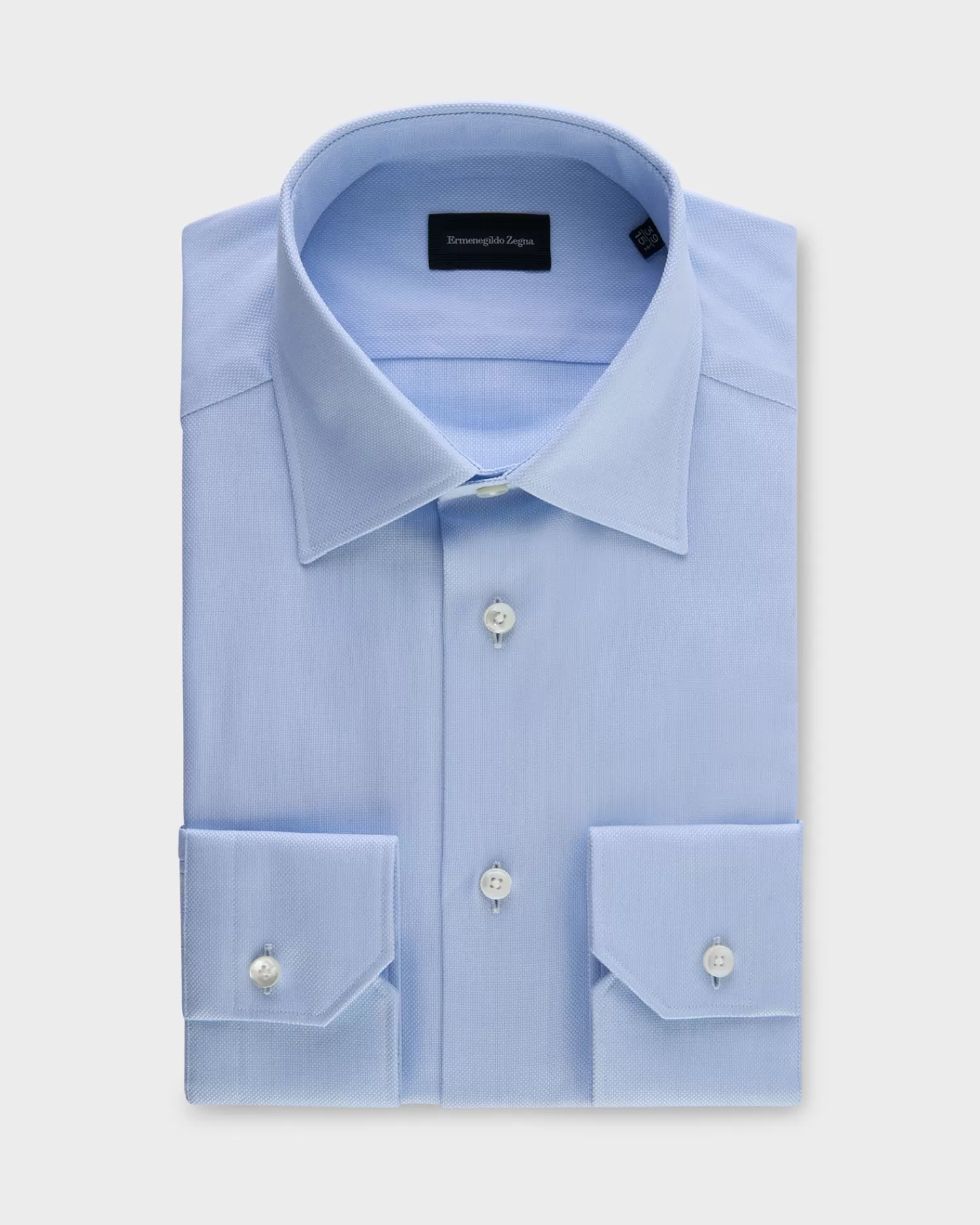 Ermenegildo Zegna Light Blue Microtexture Milano Cotton Shirt^ Business Shirts