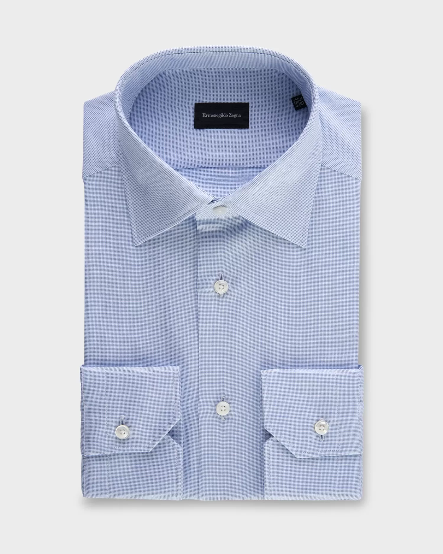 Ermenegildo Zegna Light Blue Microtexture Milano Cotton Shirt^ Business Shirts