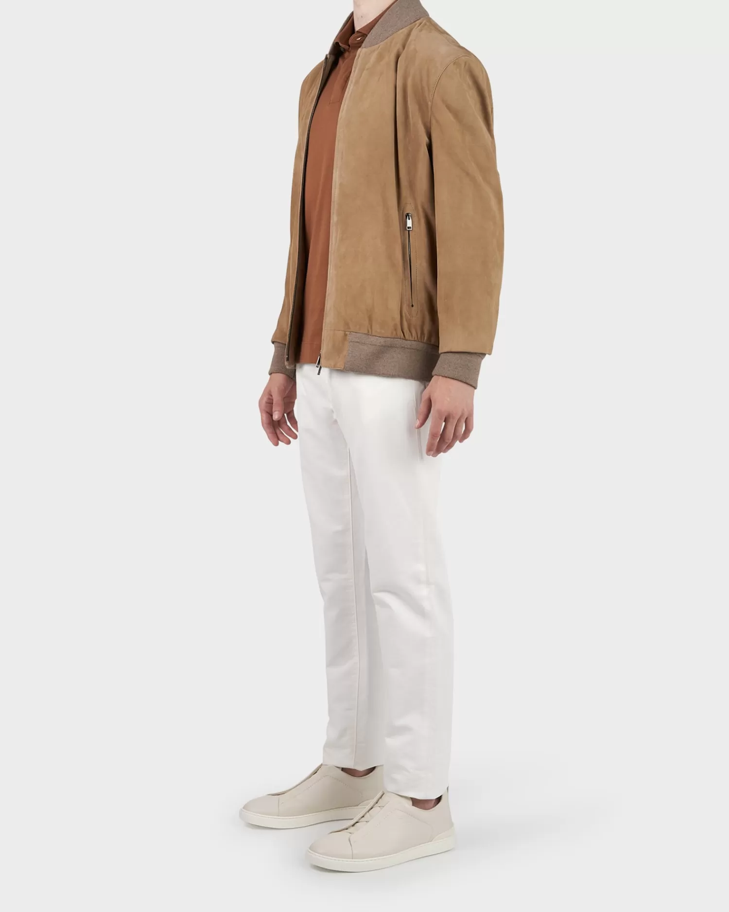 Brioni Light Brown Lambskin Suede Bomber Jacket^ Coats And Jackets