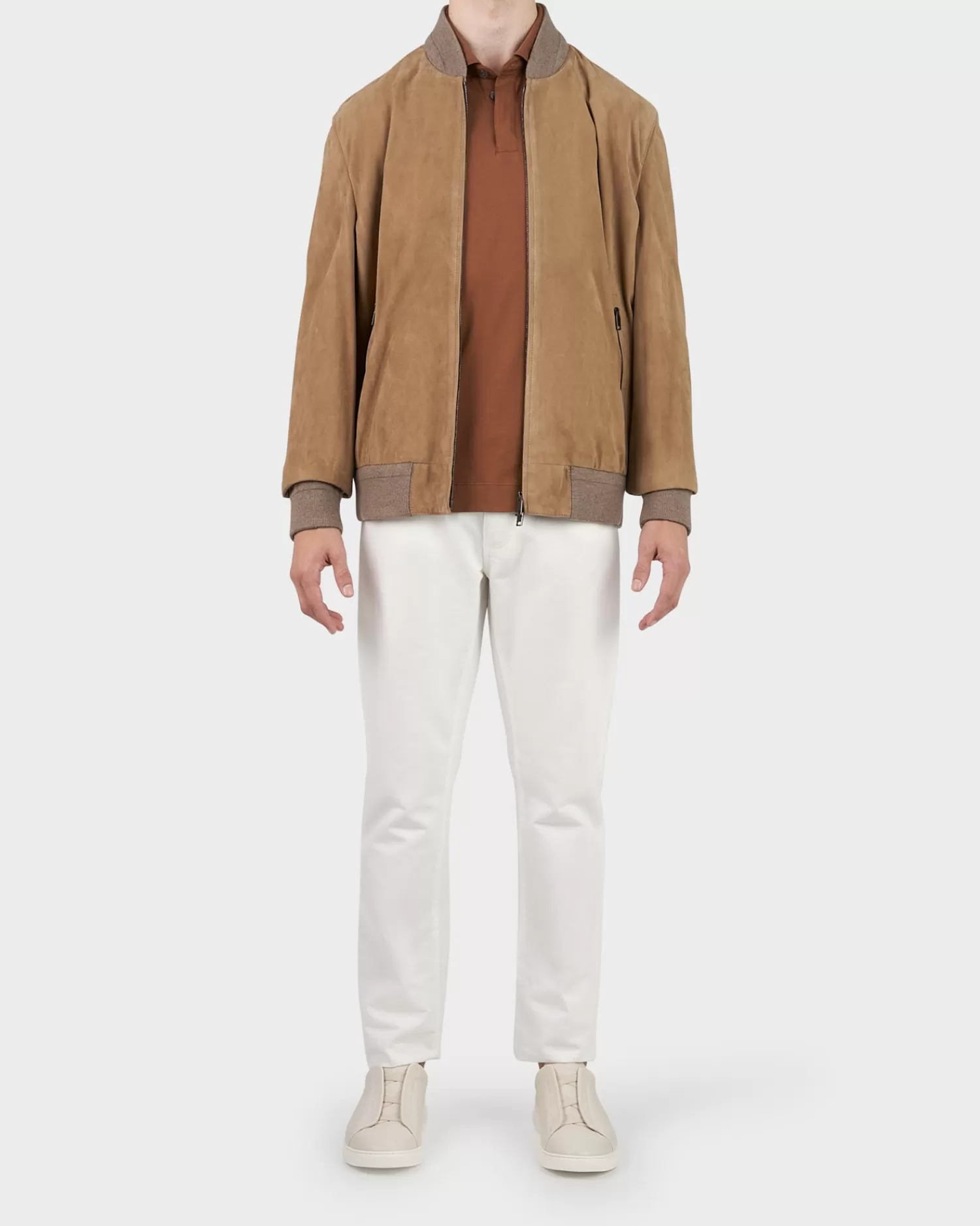 Brioni Light Brown Lambskin Suede Bomber Jacket^ Coats And Jackets