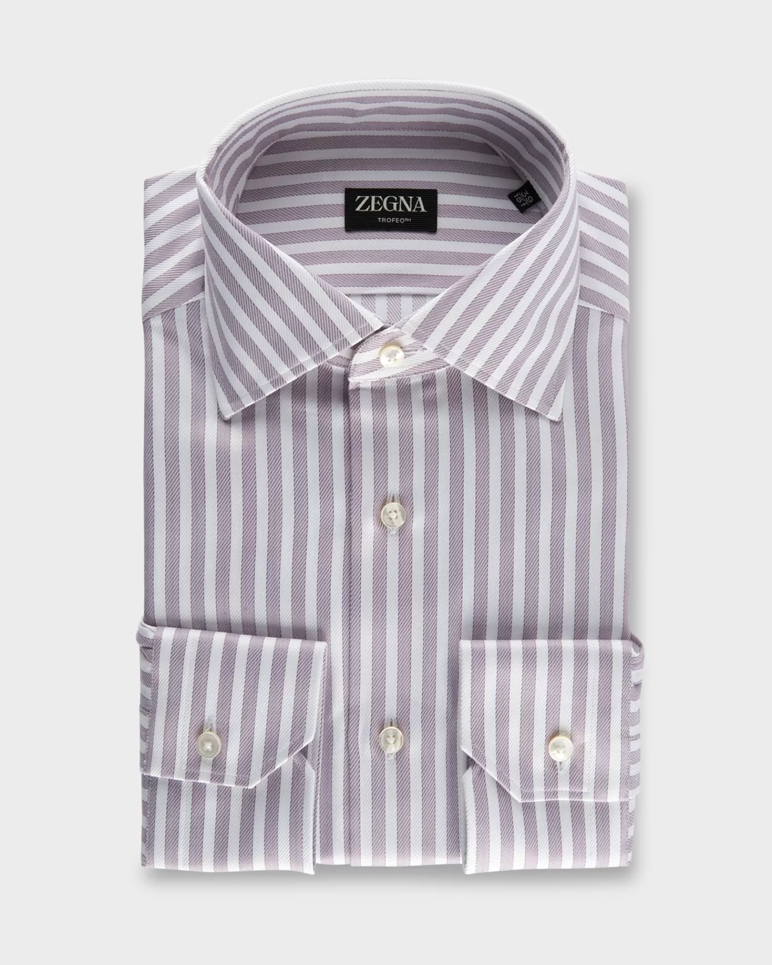 Zegna Mauve And White Solid Stripe Trofeo Cotton Twill Shirt^ Business Shirts