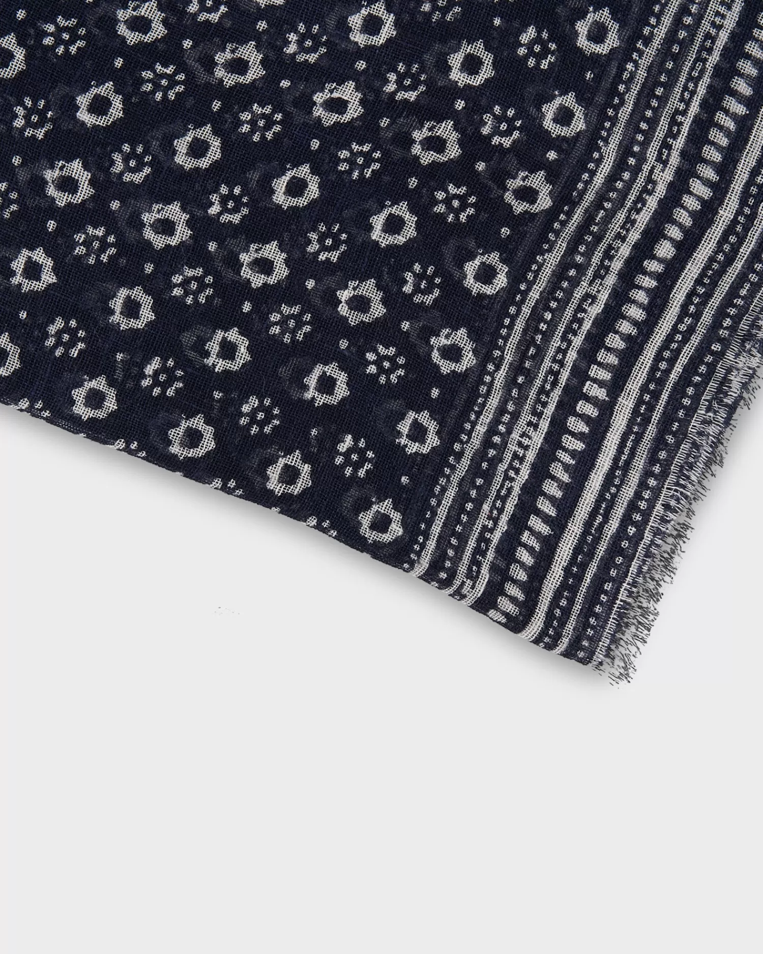 Altea Midnight Flower Pattern Frayed Edge Linen Scarf^ Scarves