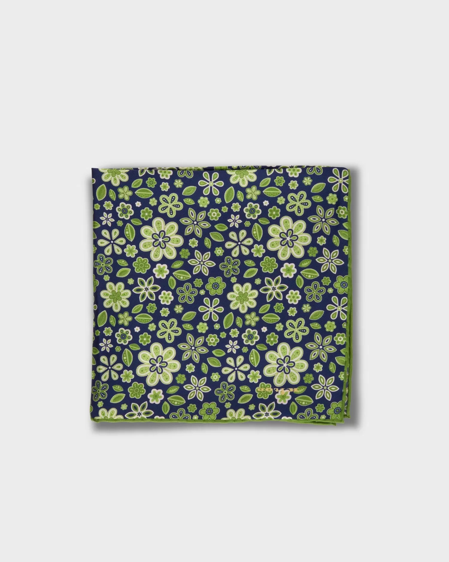 Kiton Midnight With Lime Green Floral Silk Tie^ Pocket Squares