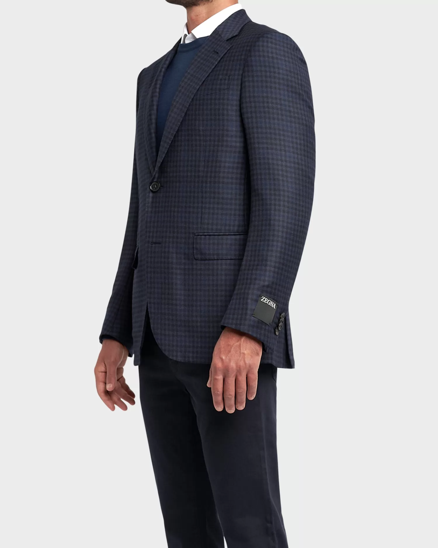 Zegna Navy Check Wool Silk Sports Jacket^ Sports Jackets