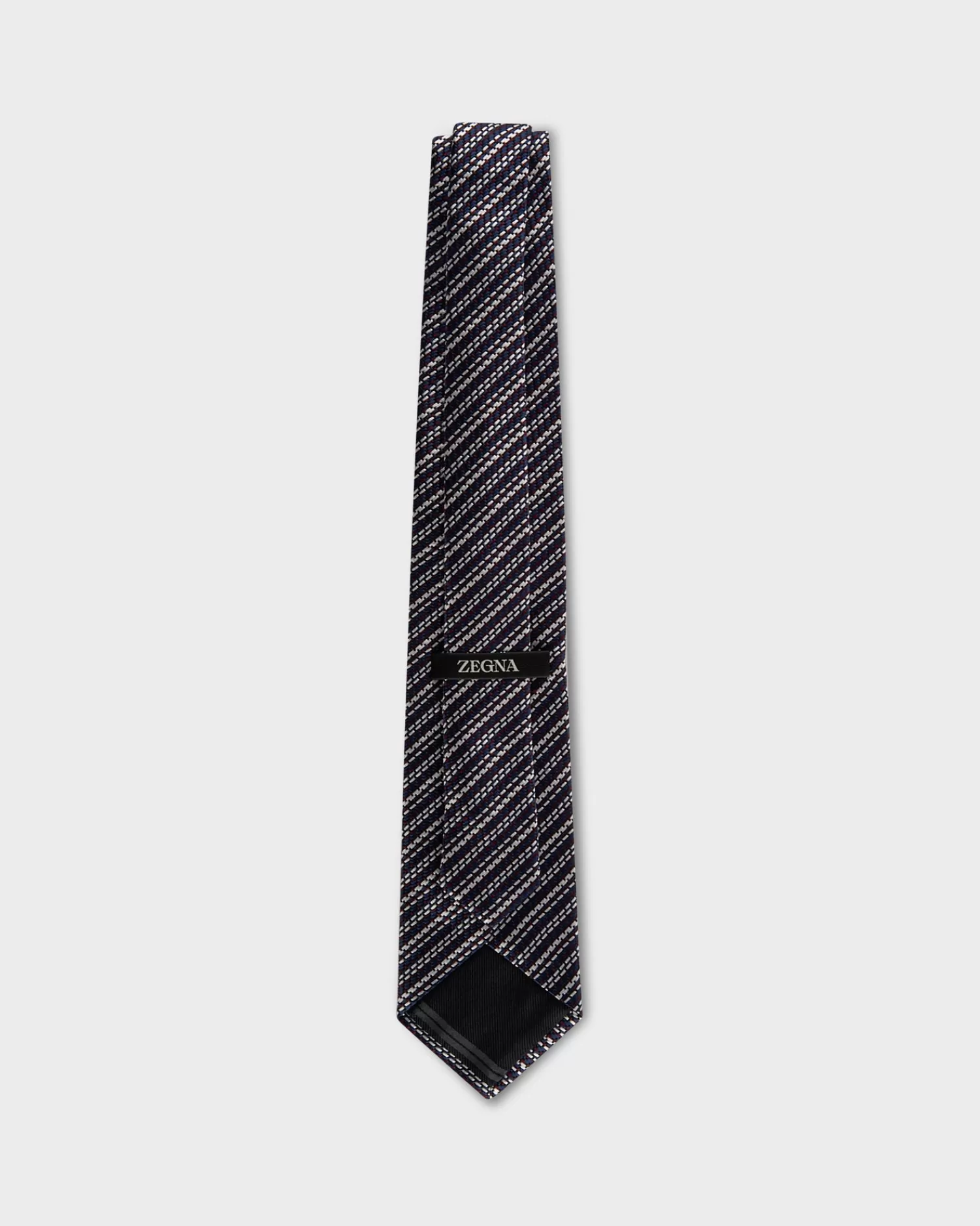 Zegna Navy Maroon And White Diagonal Stripe Tie^ Ties