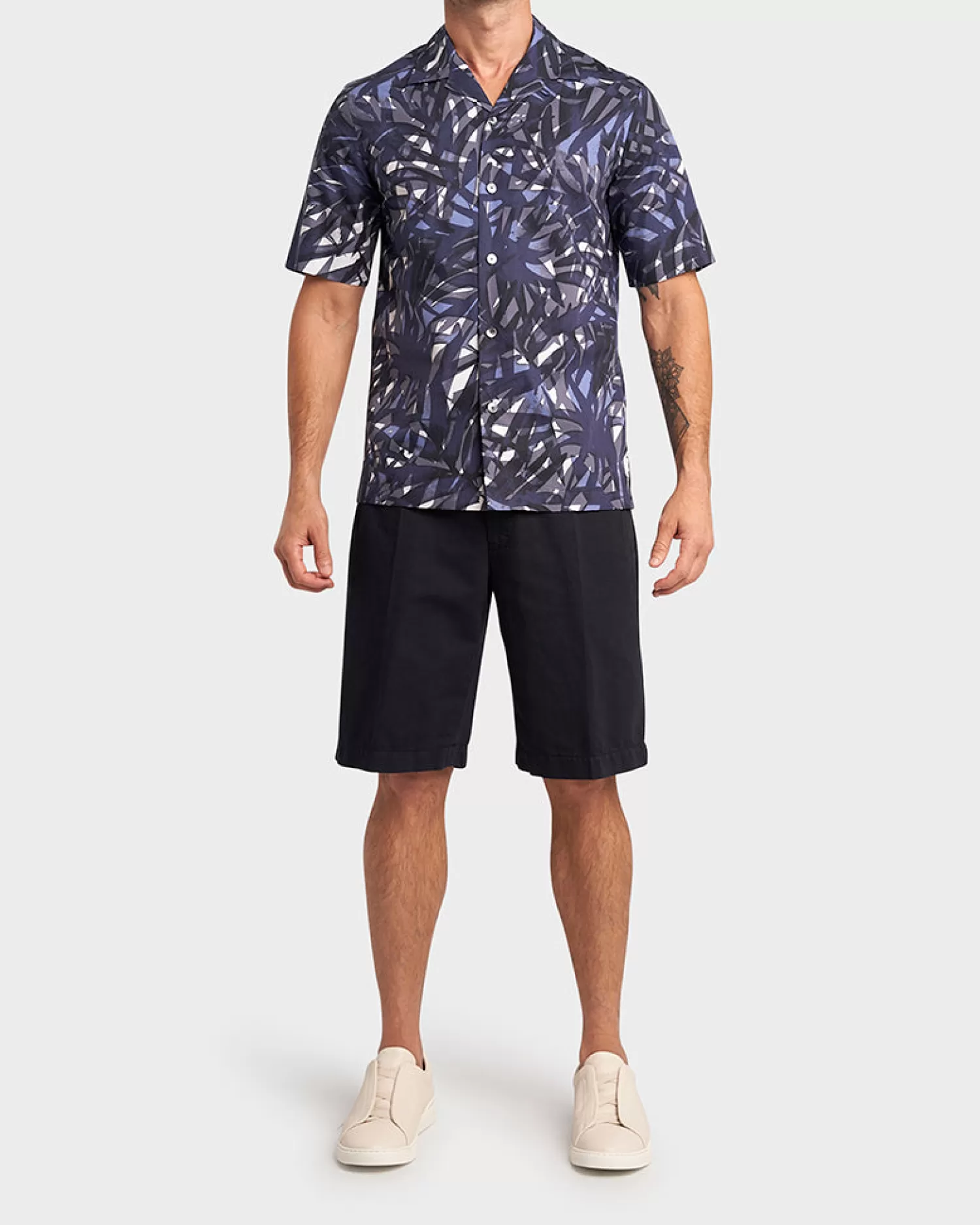 Zegna Navy Palm Print Cotton Shirt^ Shorts