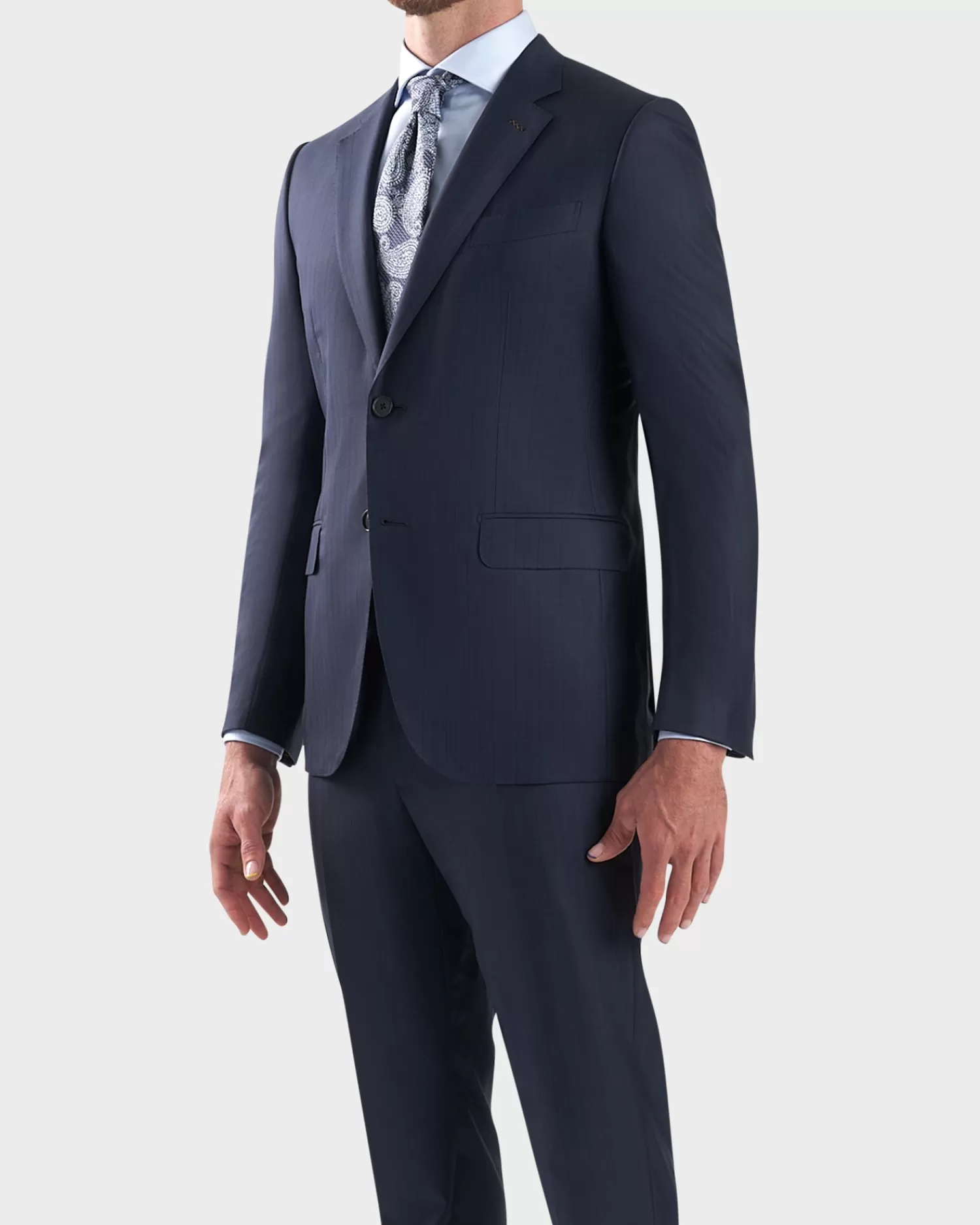 Ermenegildo Zegna Couture Navy Self Stripe Wool Silk Couture Suit^ Suiting