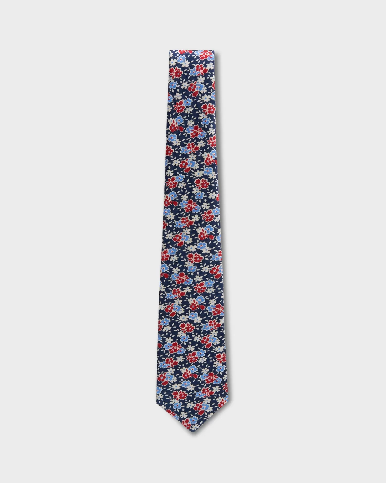 Kiton Navy With Red And White Flower Pattern Silk Tie^ Ties