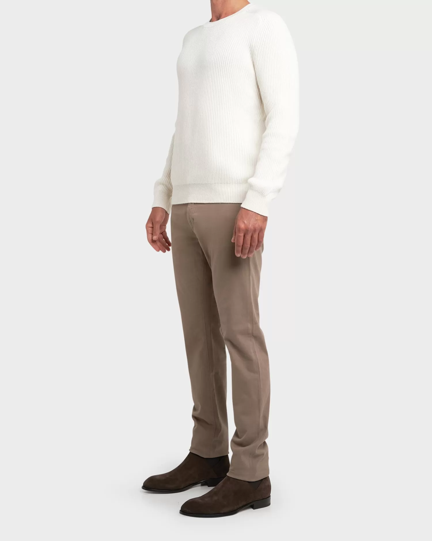 Gran Sasso Off-White Ribbed Cashmere Sweater^ Knitwear