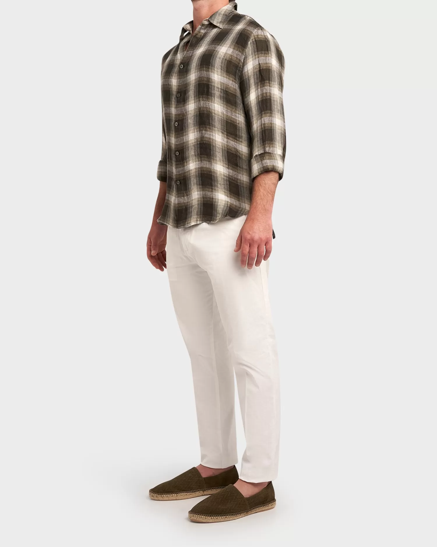 Crossley Olive Check Linen Shirt^ Casual Shirts