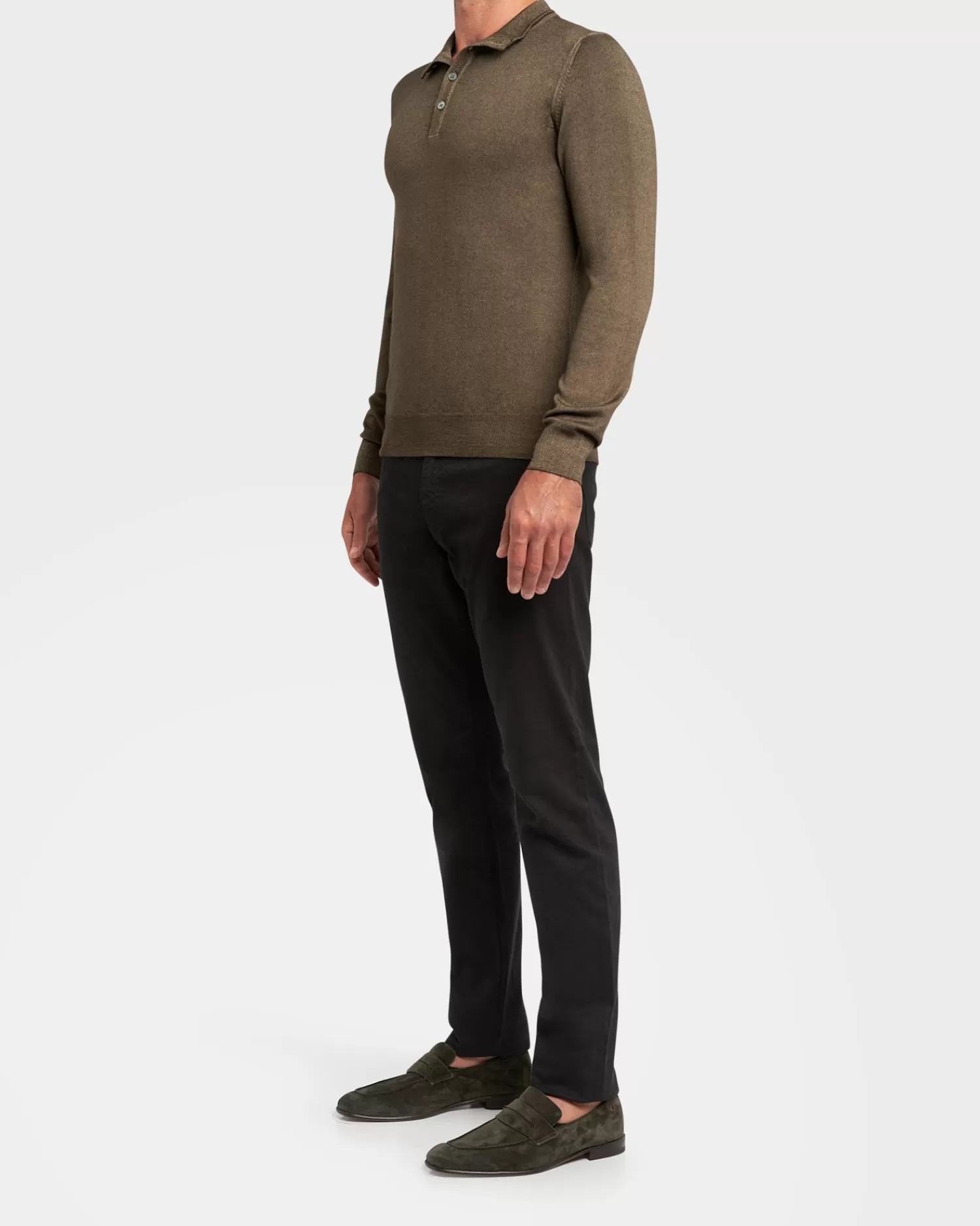 Gran Sasso Olive Green Merino Wool Polo Knit^ Knitwear