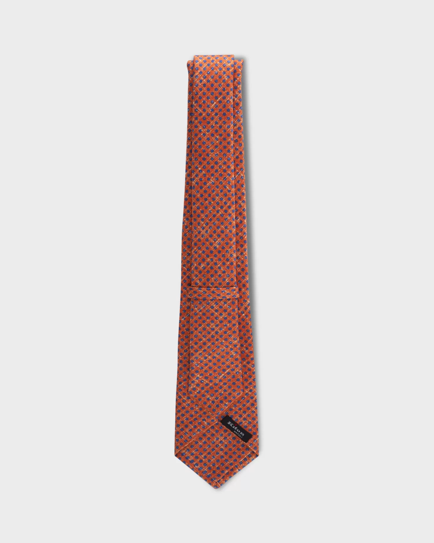 Kiton Orange With Blue Spot Pattern Silk Tie^ Ties