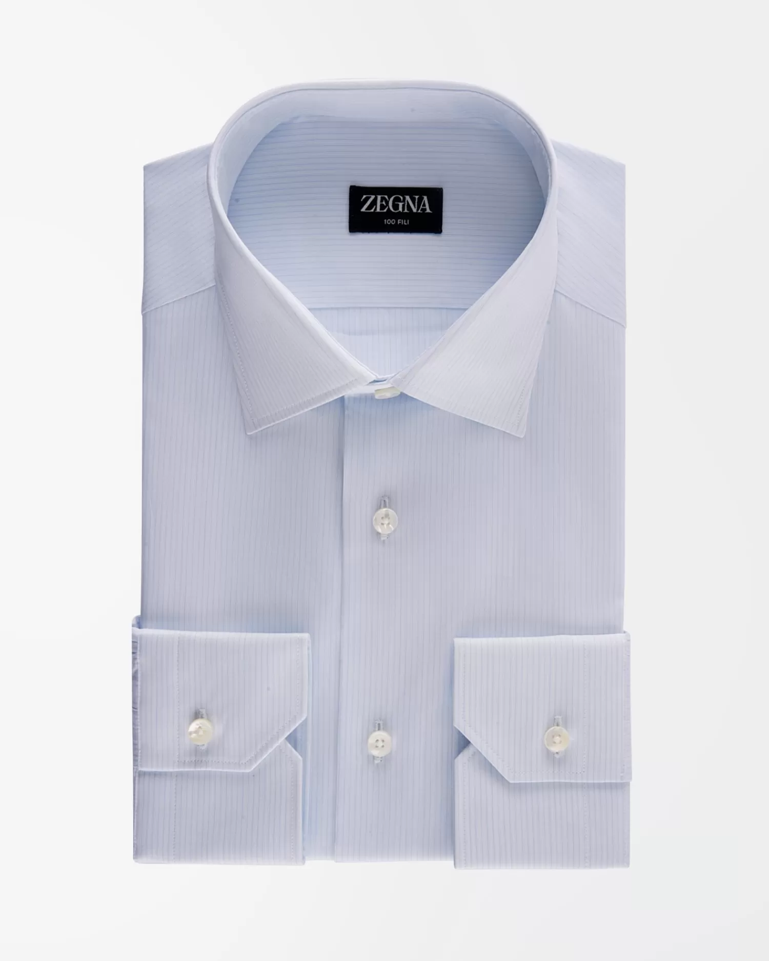 Zegna Pale Blue Micro Stripe 100 Fili Cotton Shirt^ Business Shirts