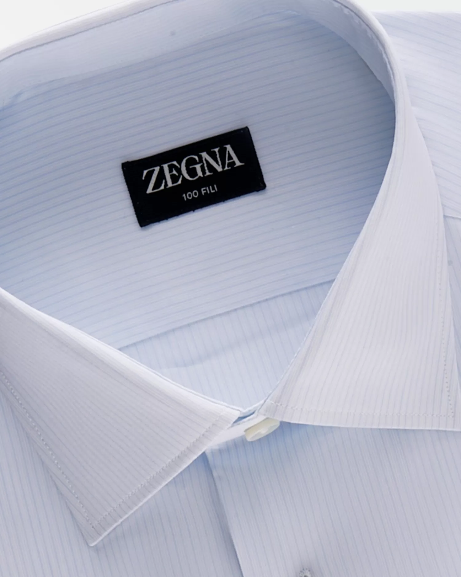 Zegna Pale Blue Micro Stripe 100 Fili Cotton Shirt^ Business Shirts