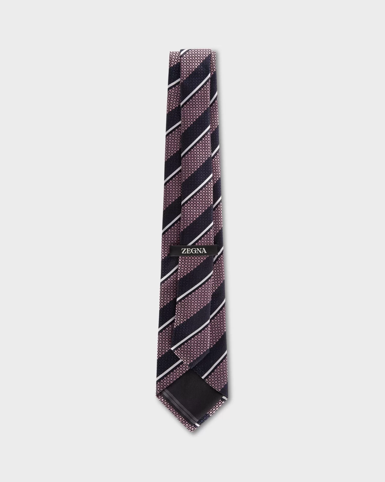 Zegna Pink Dark Blue And White Diagonal Stripe Tie^ Ties