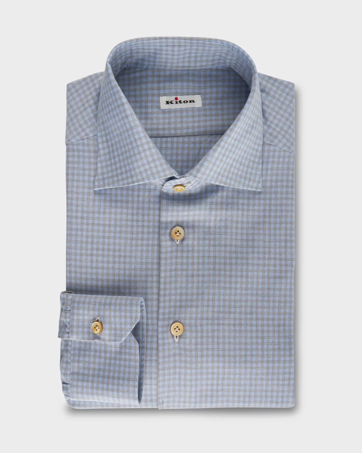 Kiton Powder Blue And Grey Check Shirt^ Casual Shirts