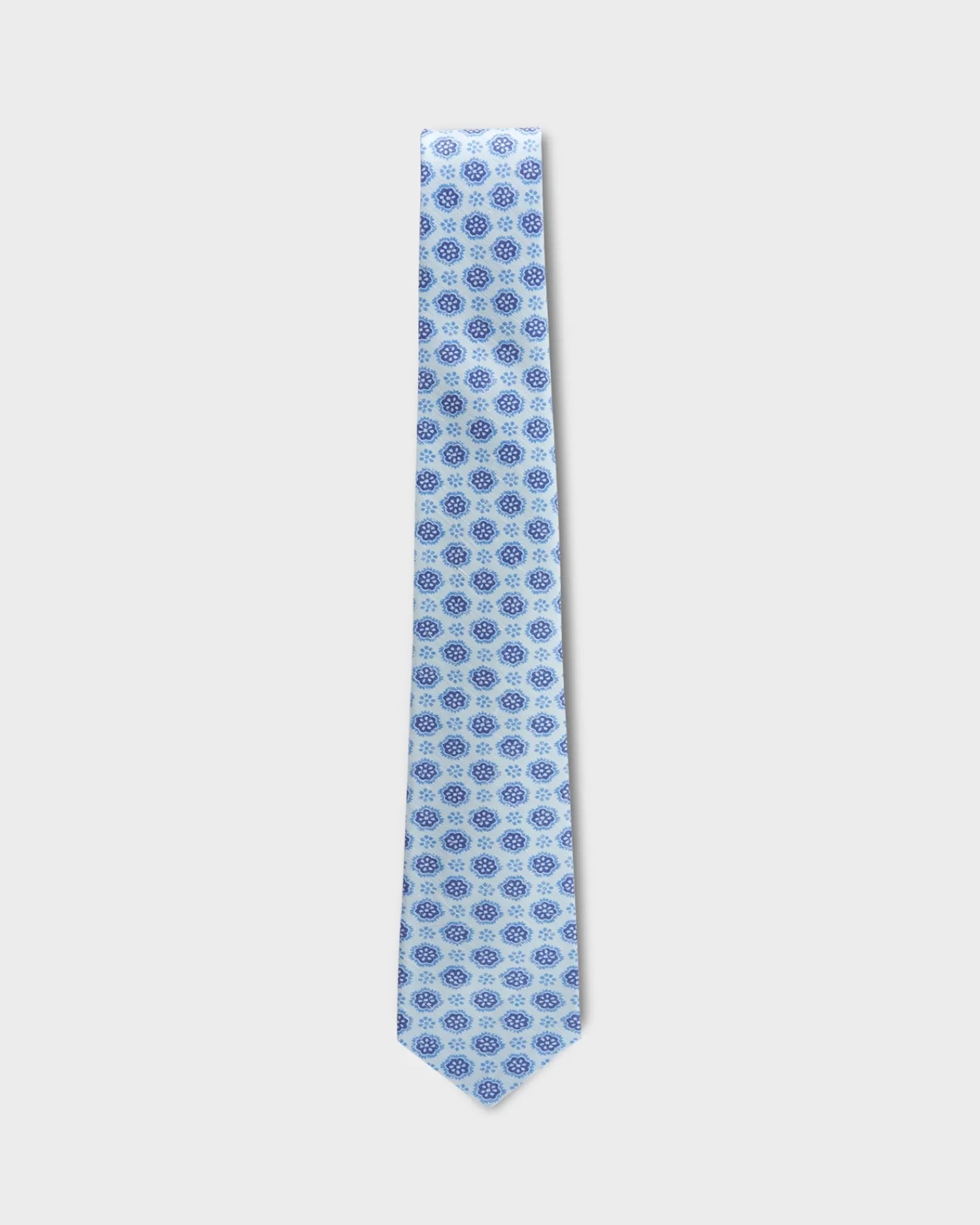 Kiton Powder Blue Flower Pattern Silk Linen Tie^ Ties