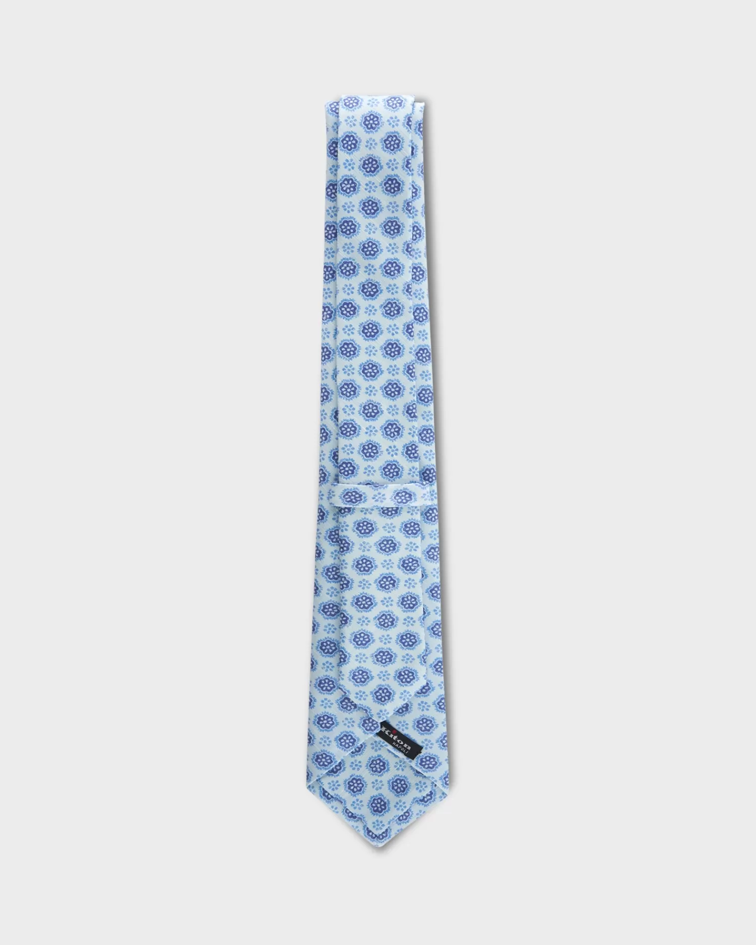 Kiton Powder Blue Flower Pattern Silk Linen Tie^ Ties