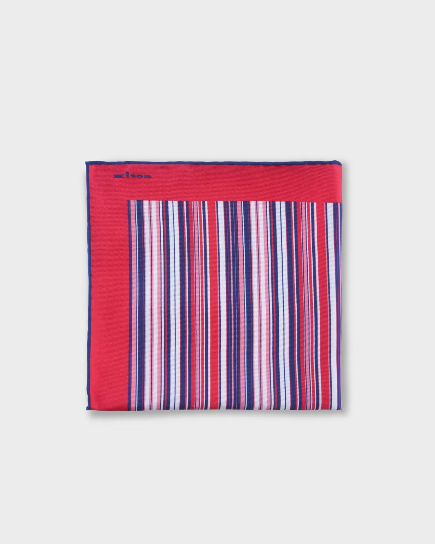 Kiton Red Stripe Silk Pocket Square^ Pocket Squares