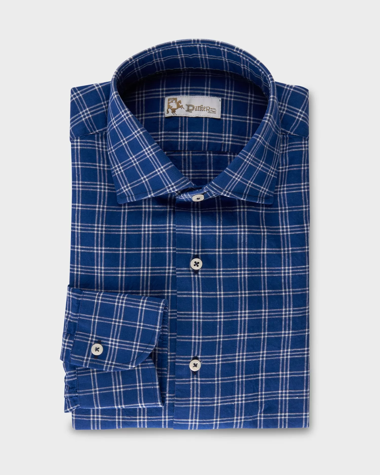 * Royal Blue Cross Check Linen Cotton Shirt^ Casual Shirts