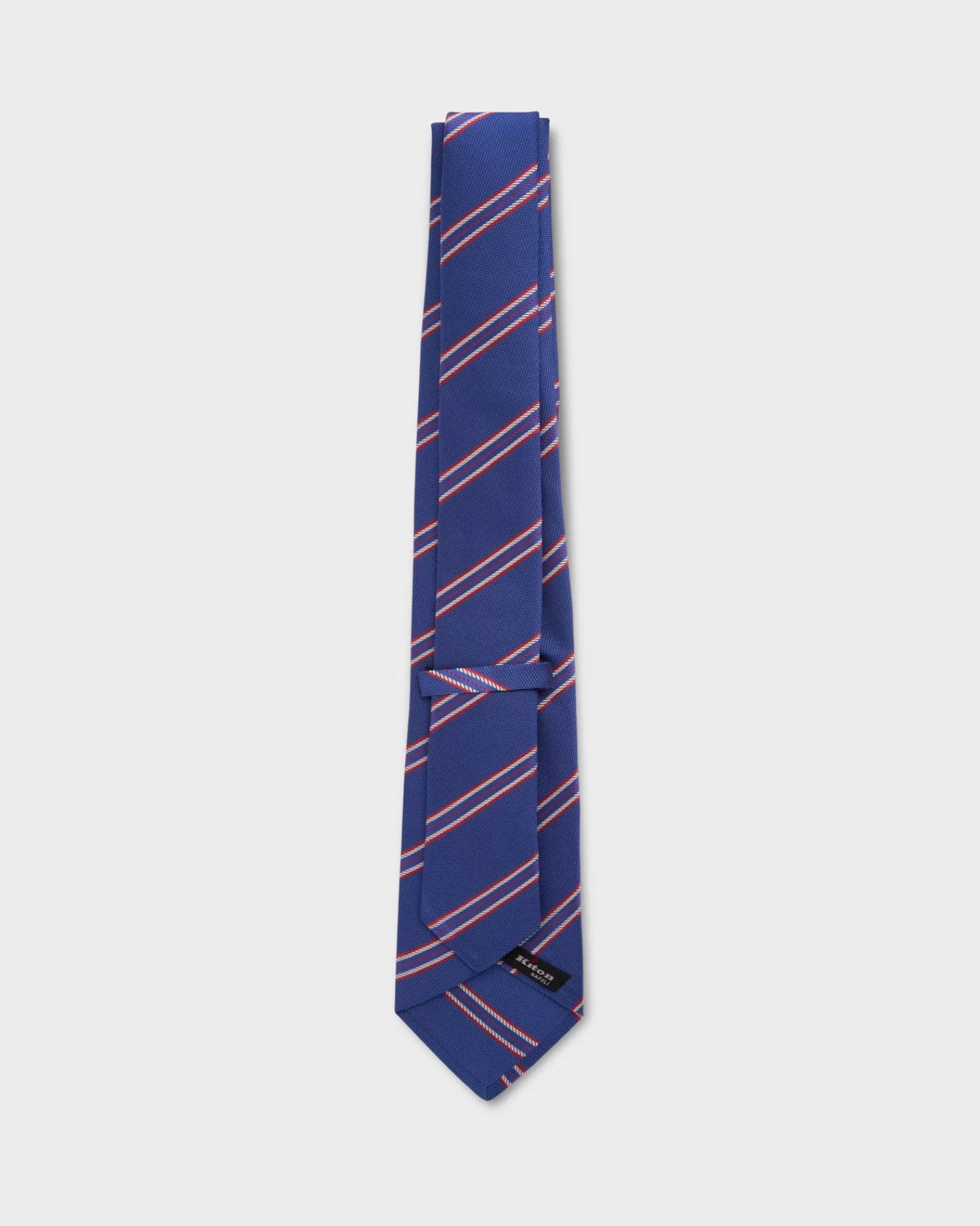 Kiton Royal Blue With Red Diagonal Stripes Silk Tie^ Ties