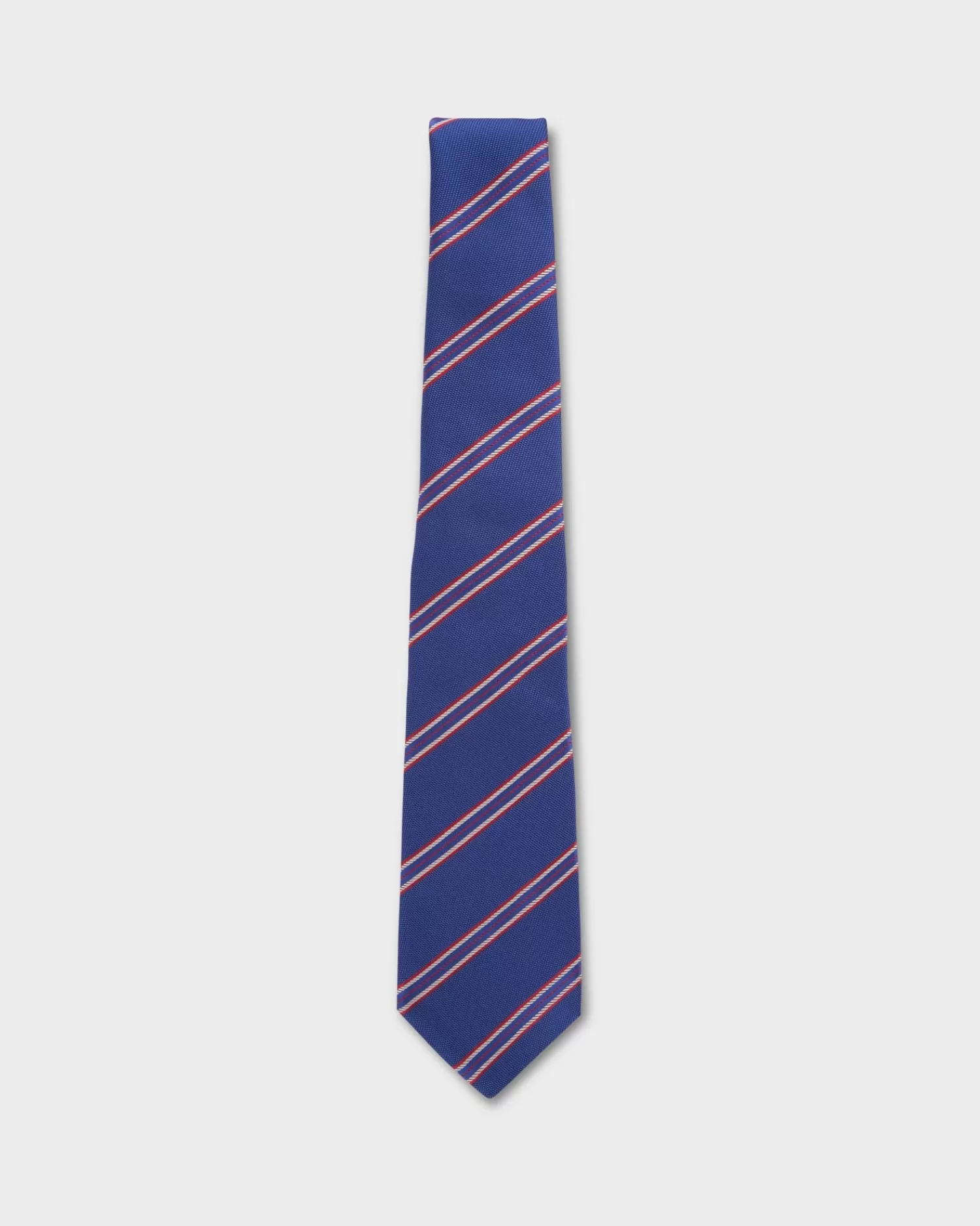 Kiton Royal Blue With Red Diagonal Stripes Silk Tie^ Ties