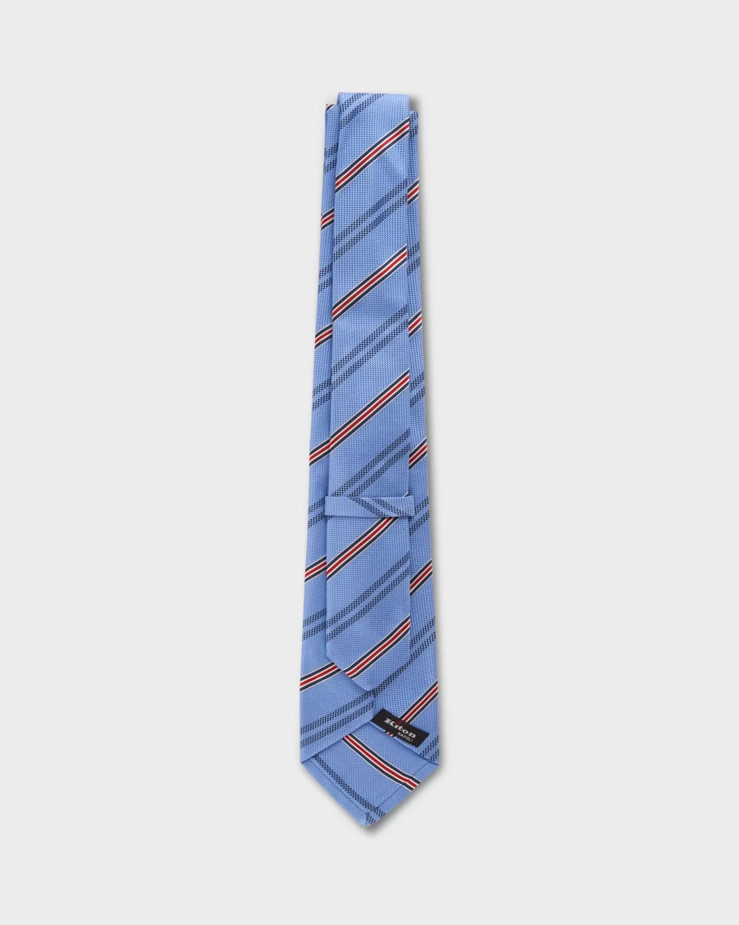 Kiton Sky Blue With Navy And Red Stripes Silk Tie^ Ties