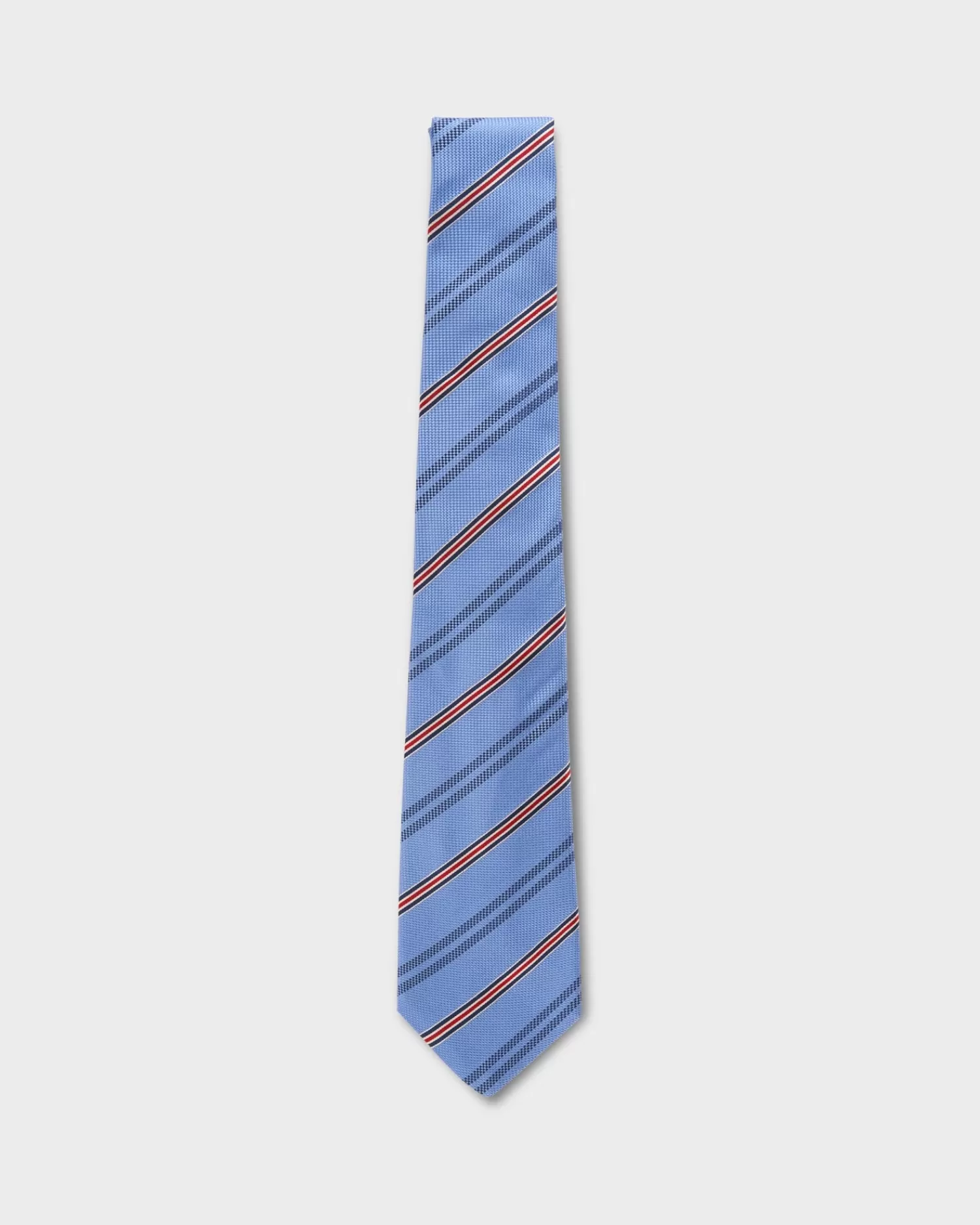 Kiton Sky Blue With Navy And Red Stripes Silk Tie^ Ties