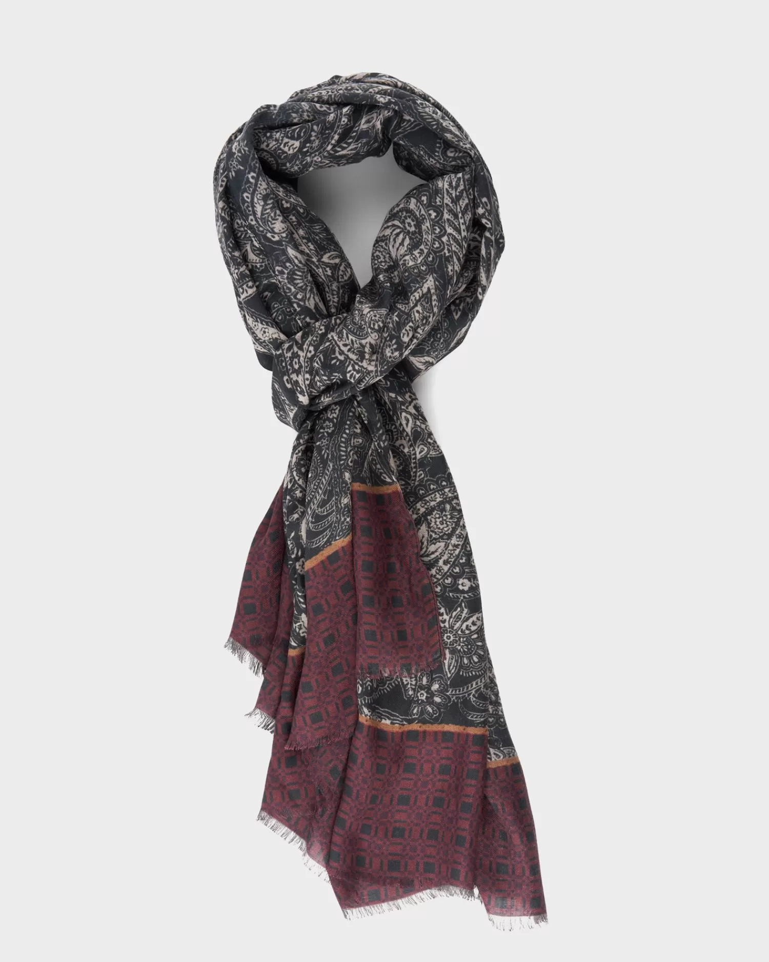 Altea Steel Blue And Burgundy Paisley Print Modal Scarf^ Scarves